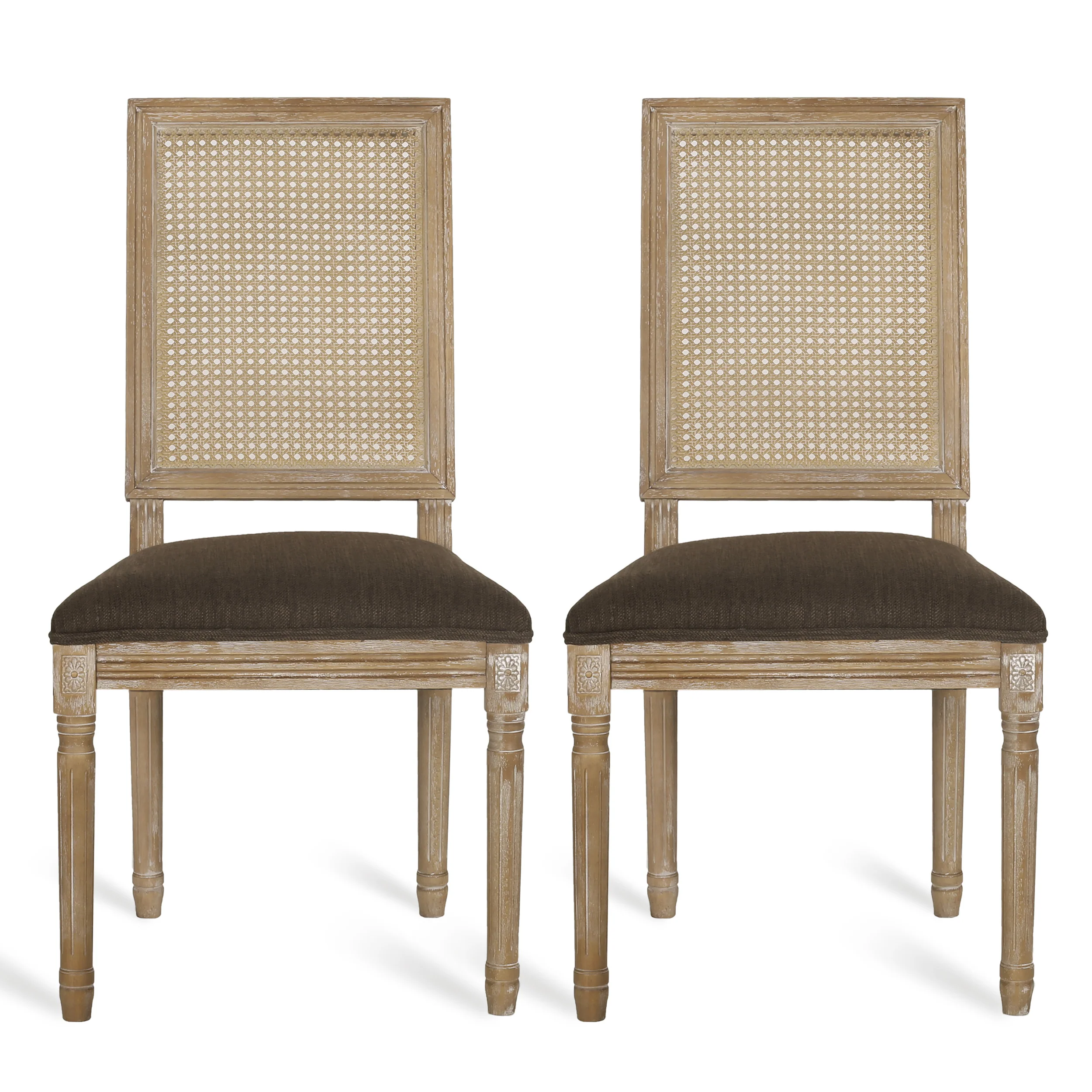 Brownell French Country Wood and Cane Upholstered Dining Chair, Set of 2 - furnishings