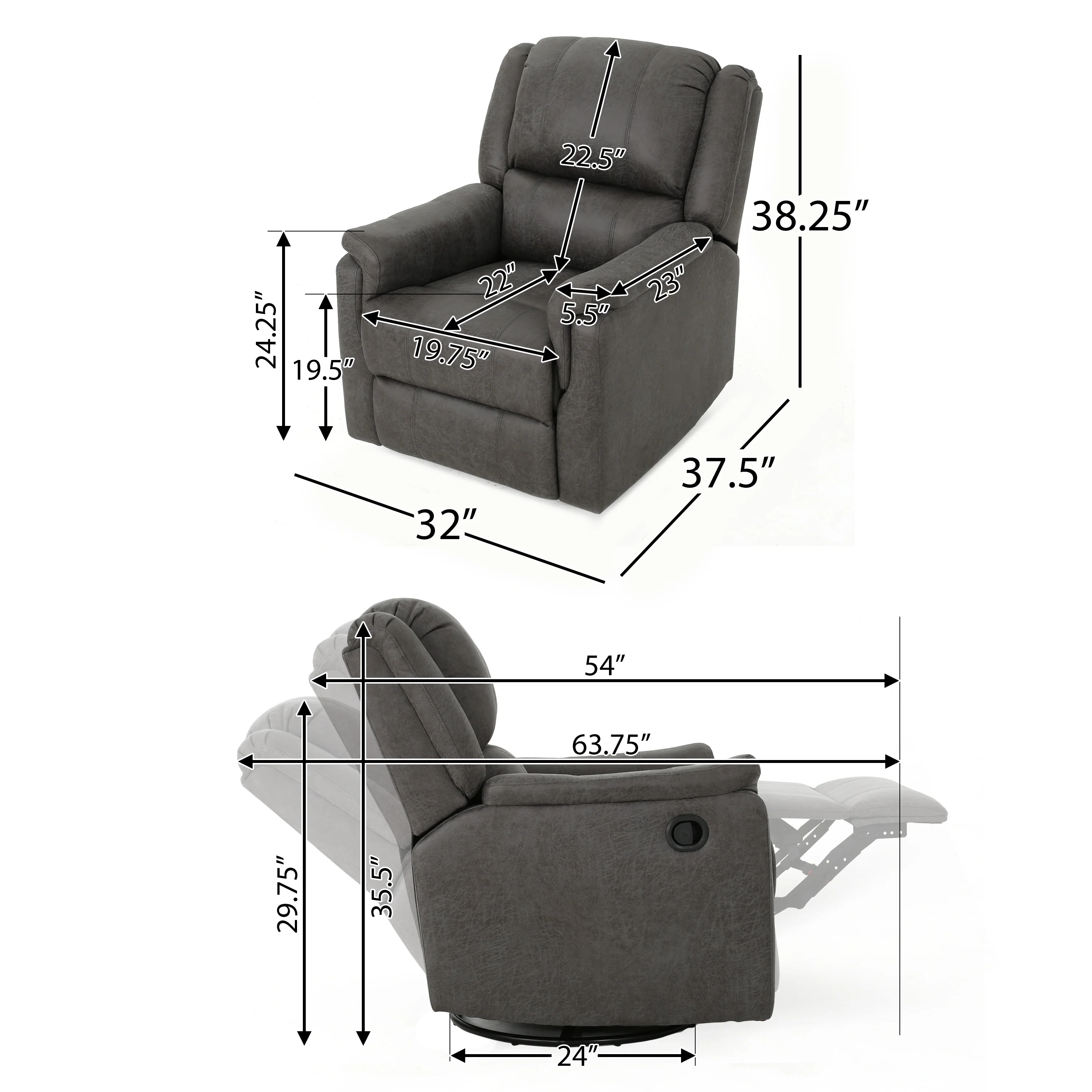 Jemma Tufted Slate Microfiber Swivel Gliding Recliner - furnishings