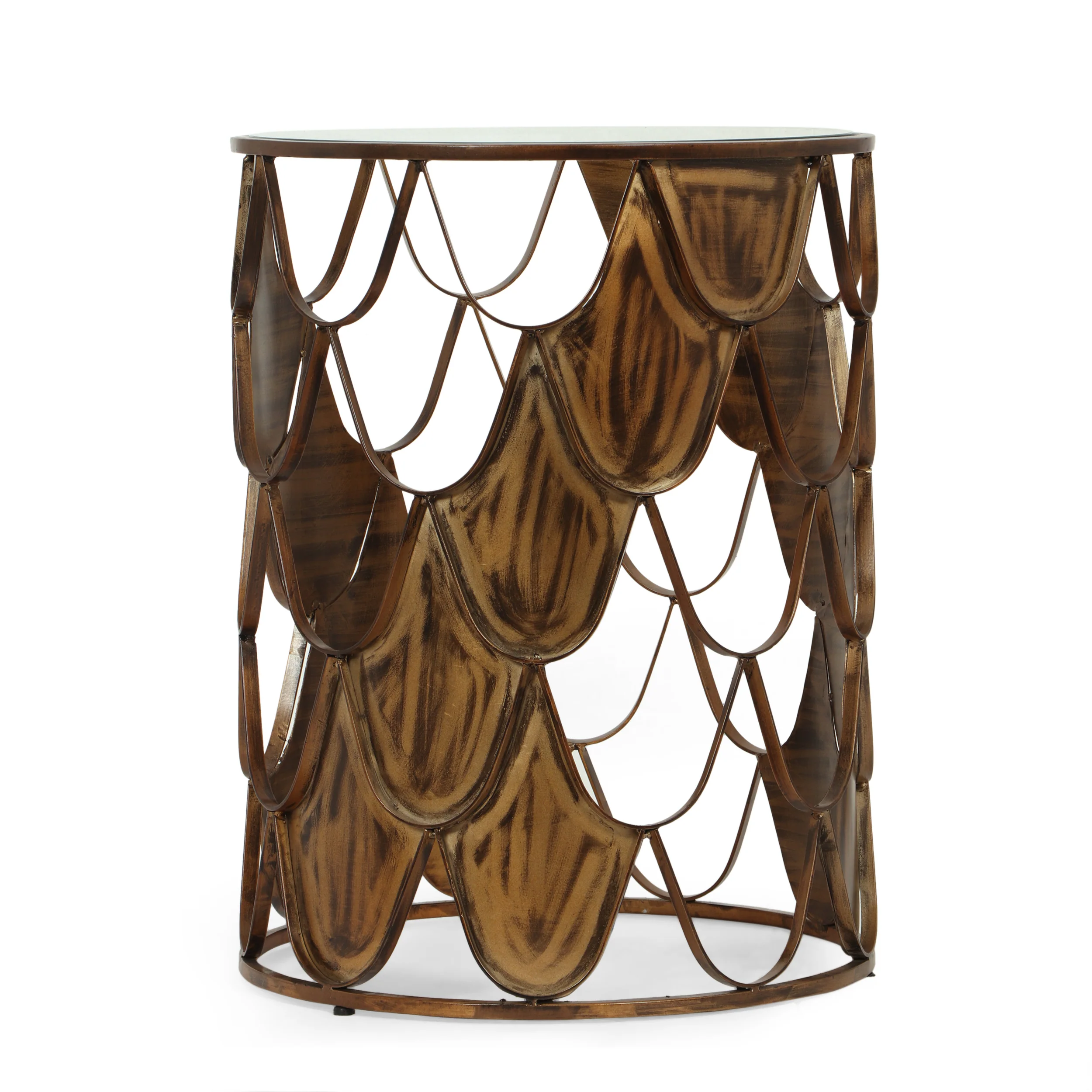 Patrice Boho Glam Handcrafted Glass Top Fish Scale Side Table, Antique Brass - furnishings