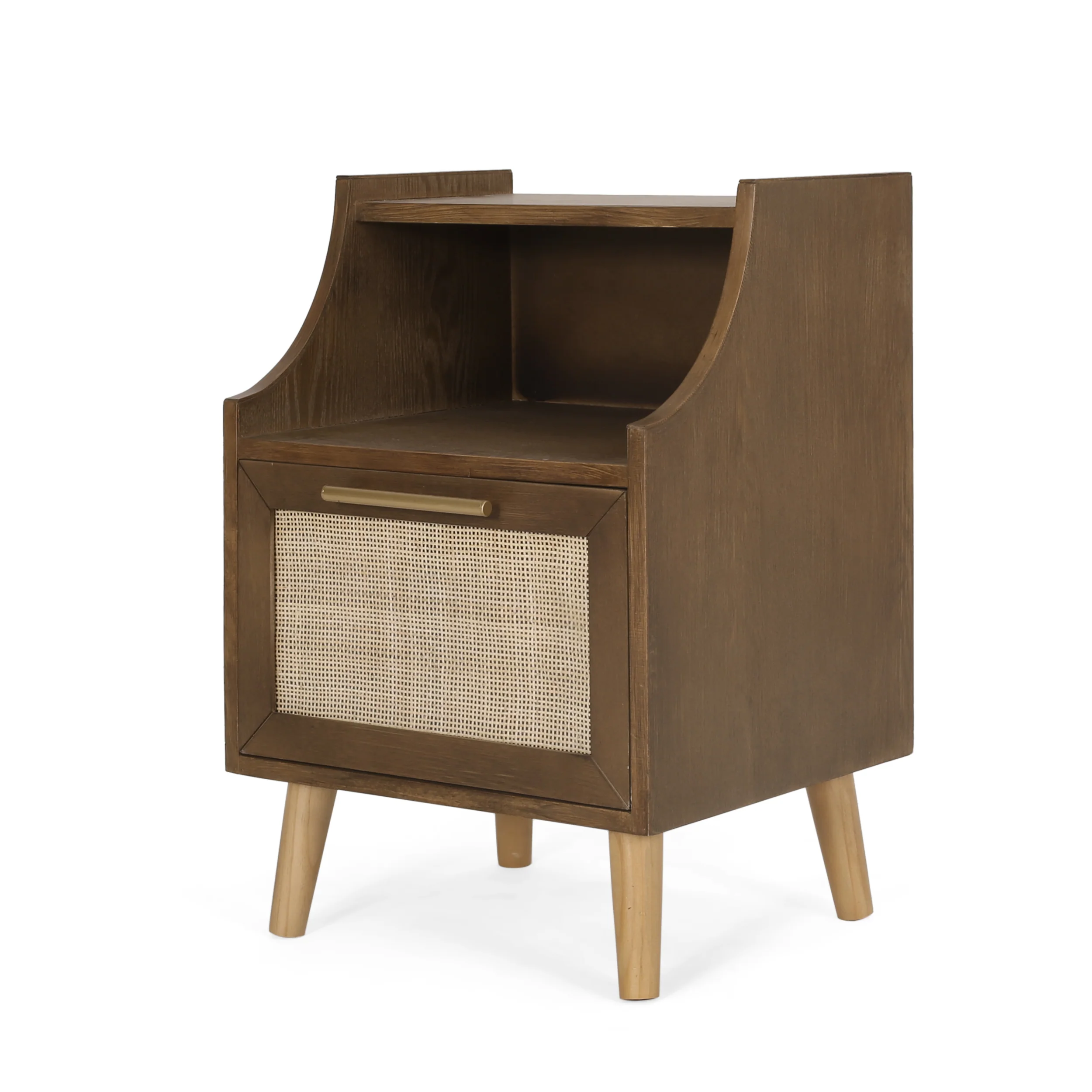 Hulett Contemporary End Table with Hutch, Walnut, Natural, and Antique Gold - furnishings