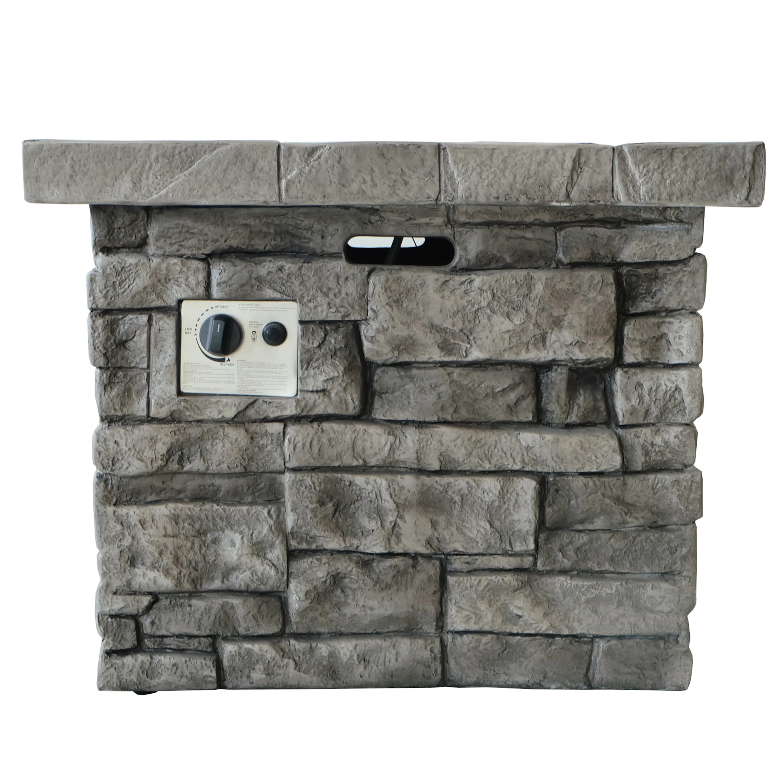 Angeleno Outdoor Square Gray Lightweight Concrete Fire Pit with Stone Finish - furnishings
