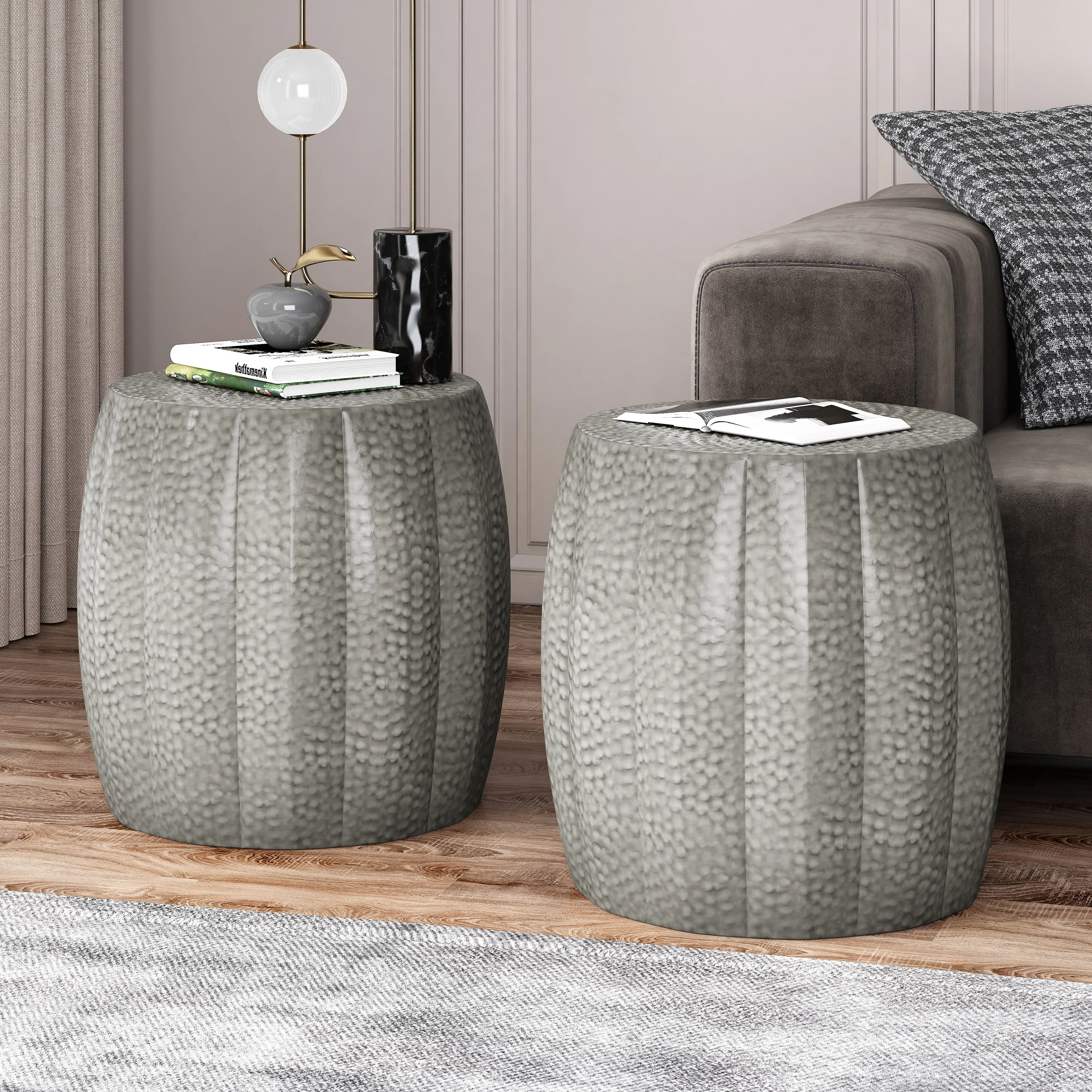 Craigue Modern Iron Mandala Pumpkin Side Tables, Set of 2 - furnishings