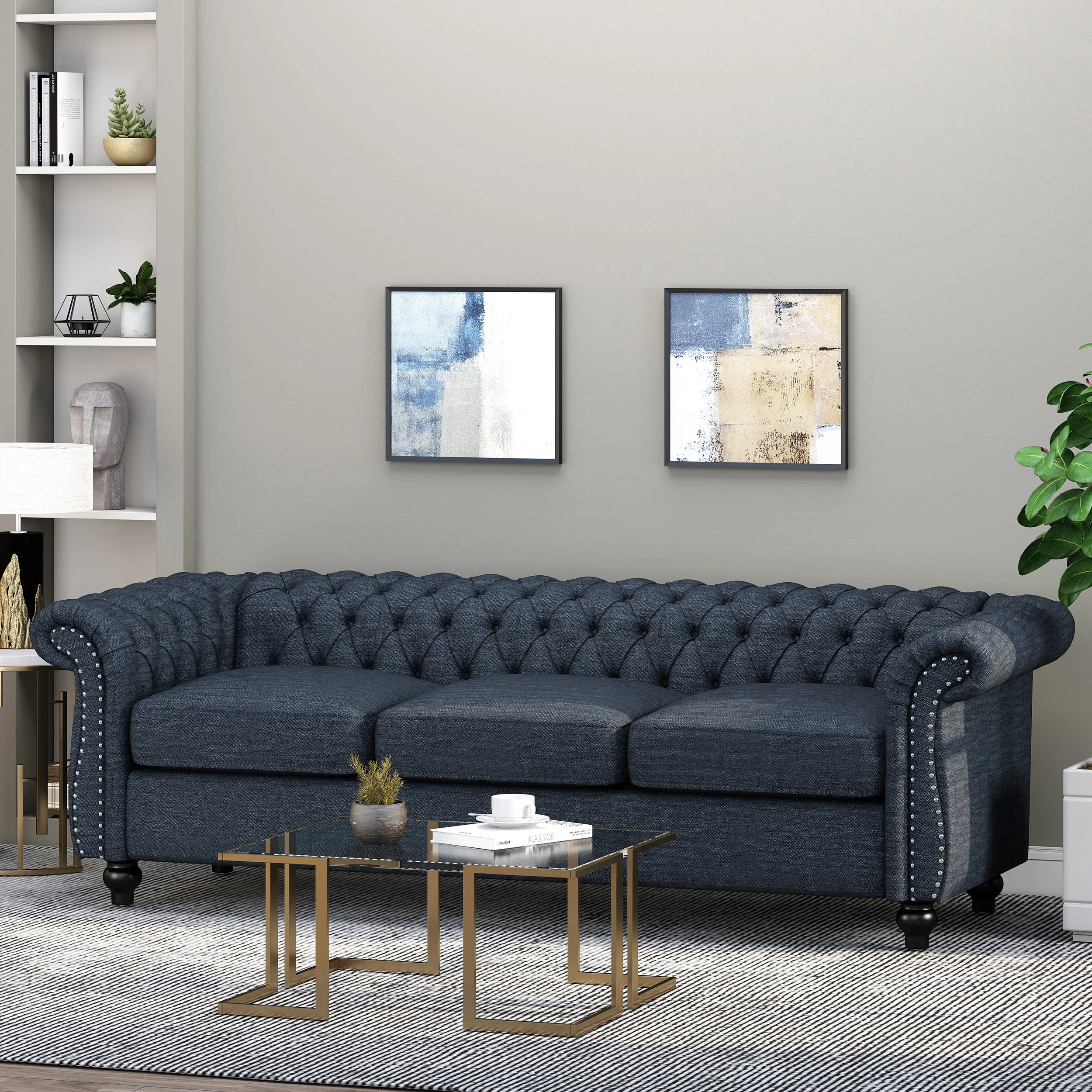 Adetokunbo Tufted Chesterfield Fabric 3 Seater Sofa - furnishings