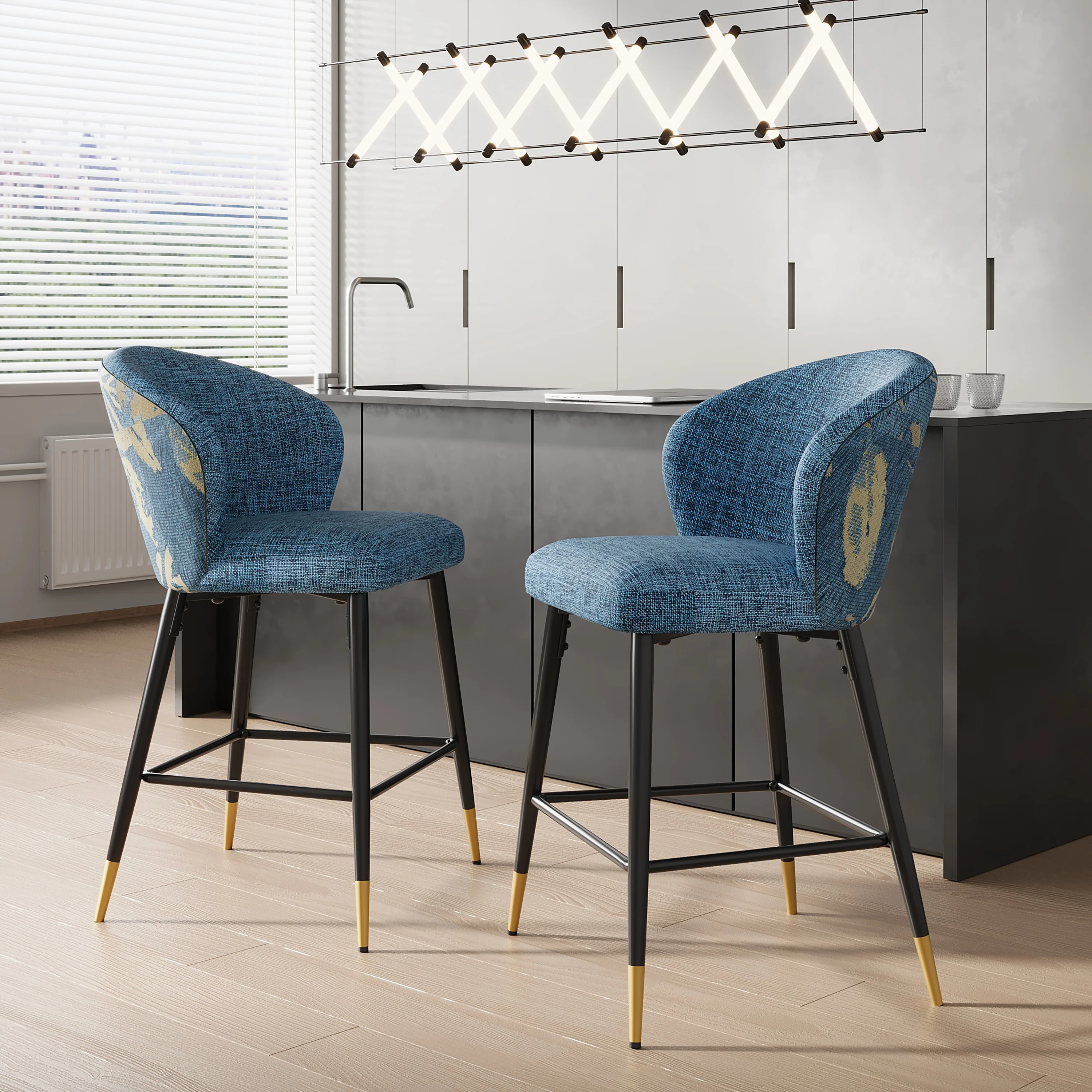 Kilrath Upholstered Wingback Bar Stools with Footrest, Powder Coated Iron - furnishings