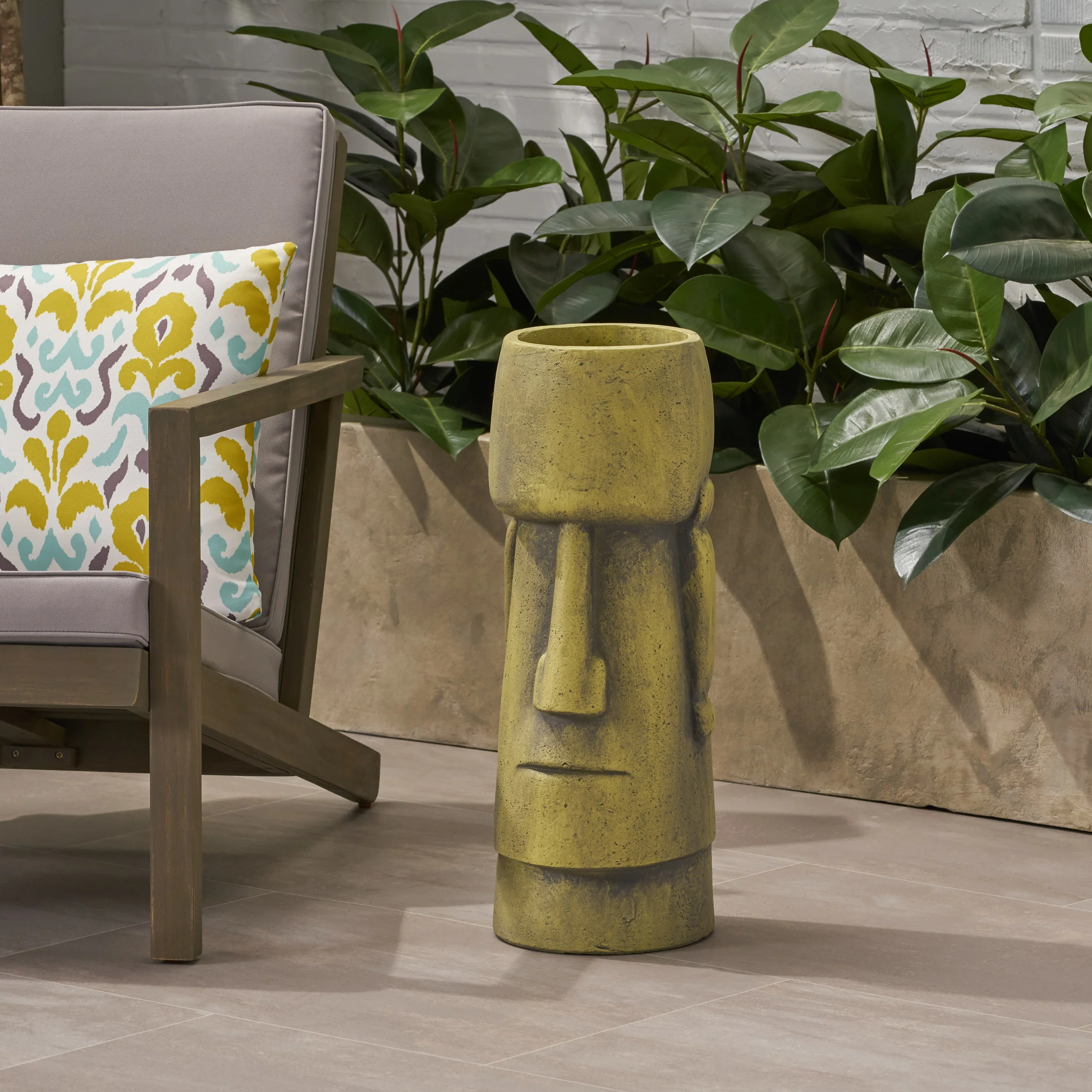 Major Outdoor Easter Island Tiki Urn, Antique Green Finish - furnishings