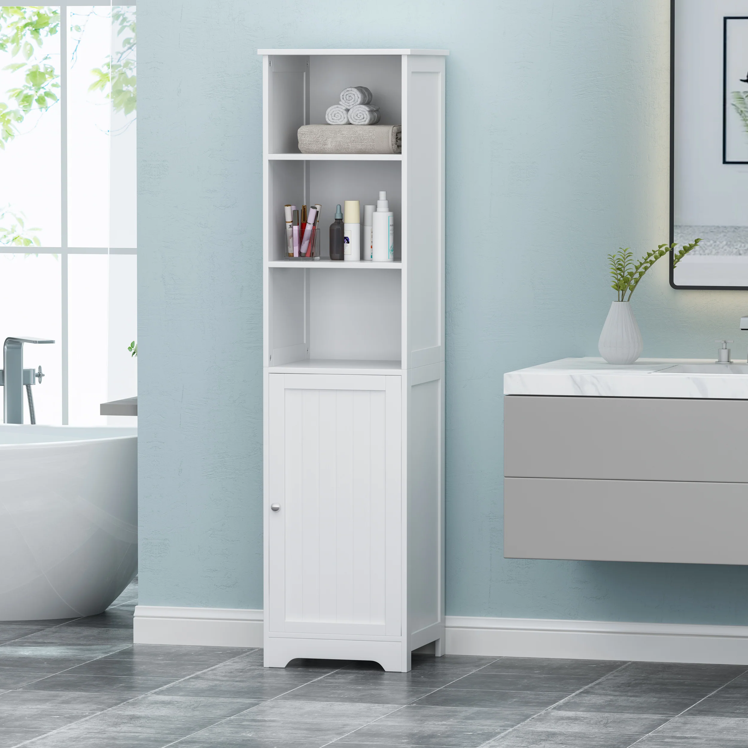 Bakari Contemporary Free Standing Linen Tower Storage Bathroom Cabinet - furnishings