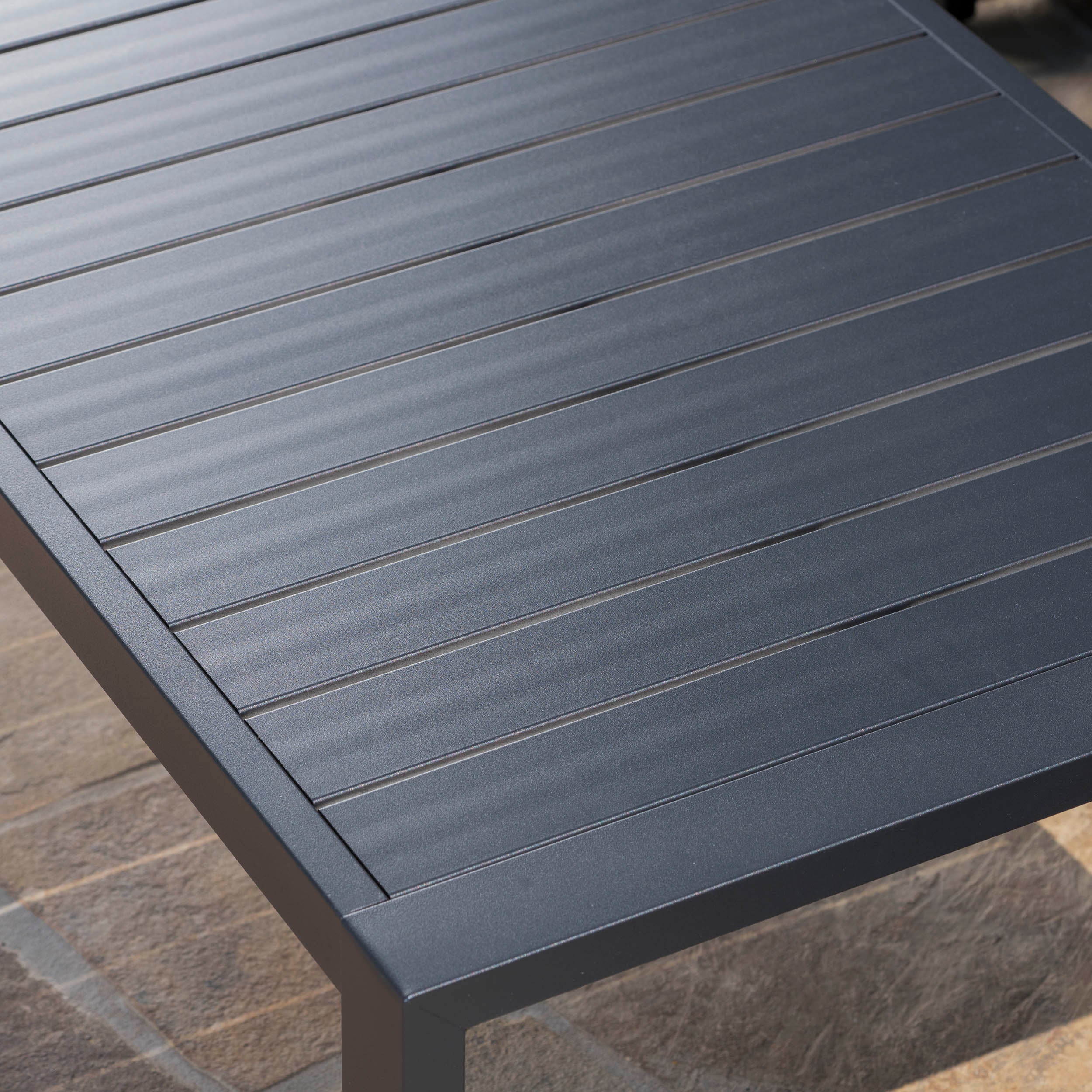 Nealie Modern Outdoor Dark Gray Aluminum Sectional Sofa Set with Black Cushions - furnishings