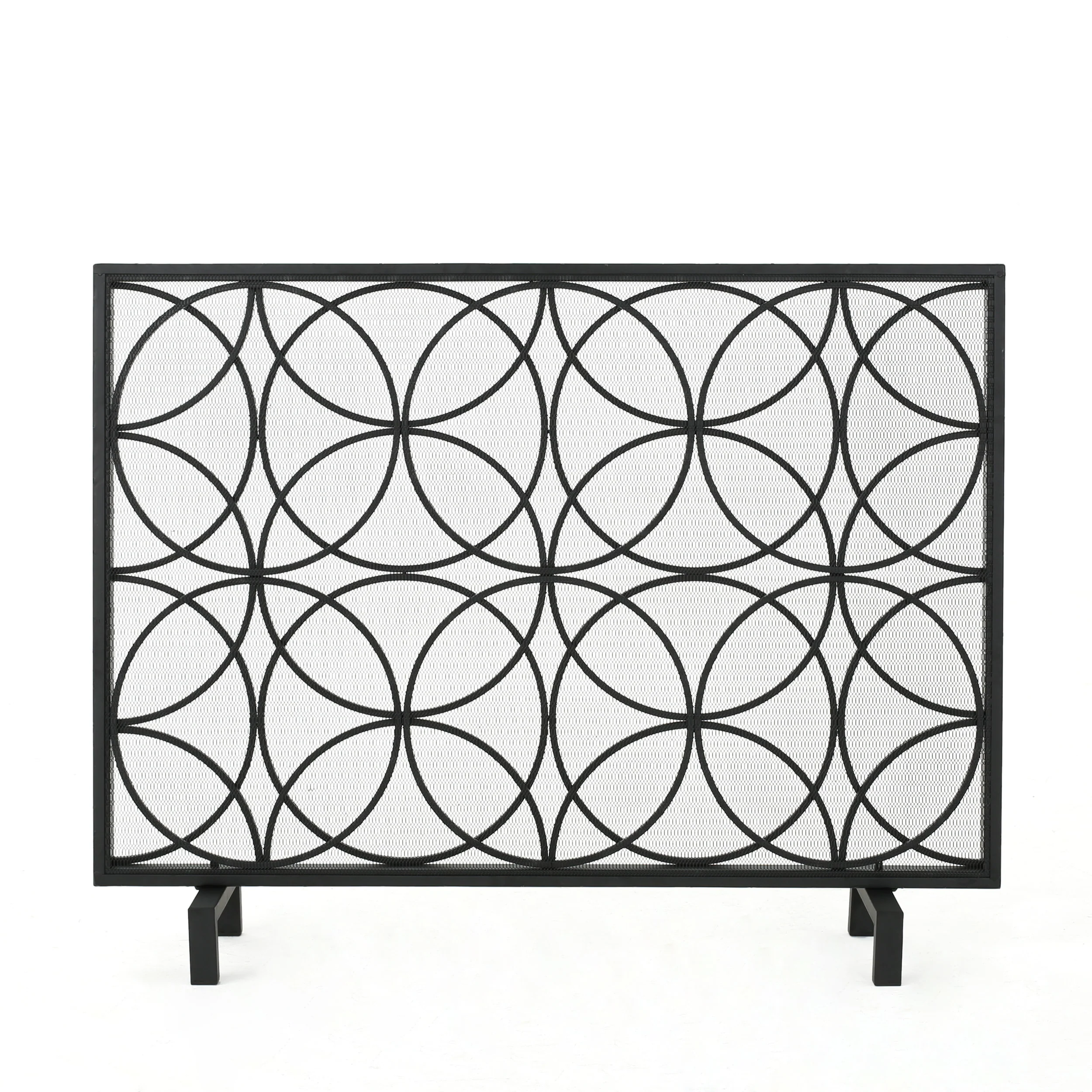 Veritas Modern Glam Single Panel Iron Fireplace Screen with Circle Pattern - furnishings