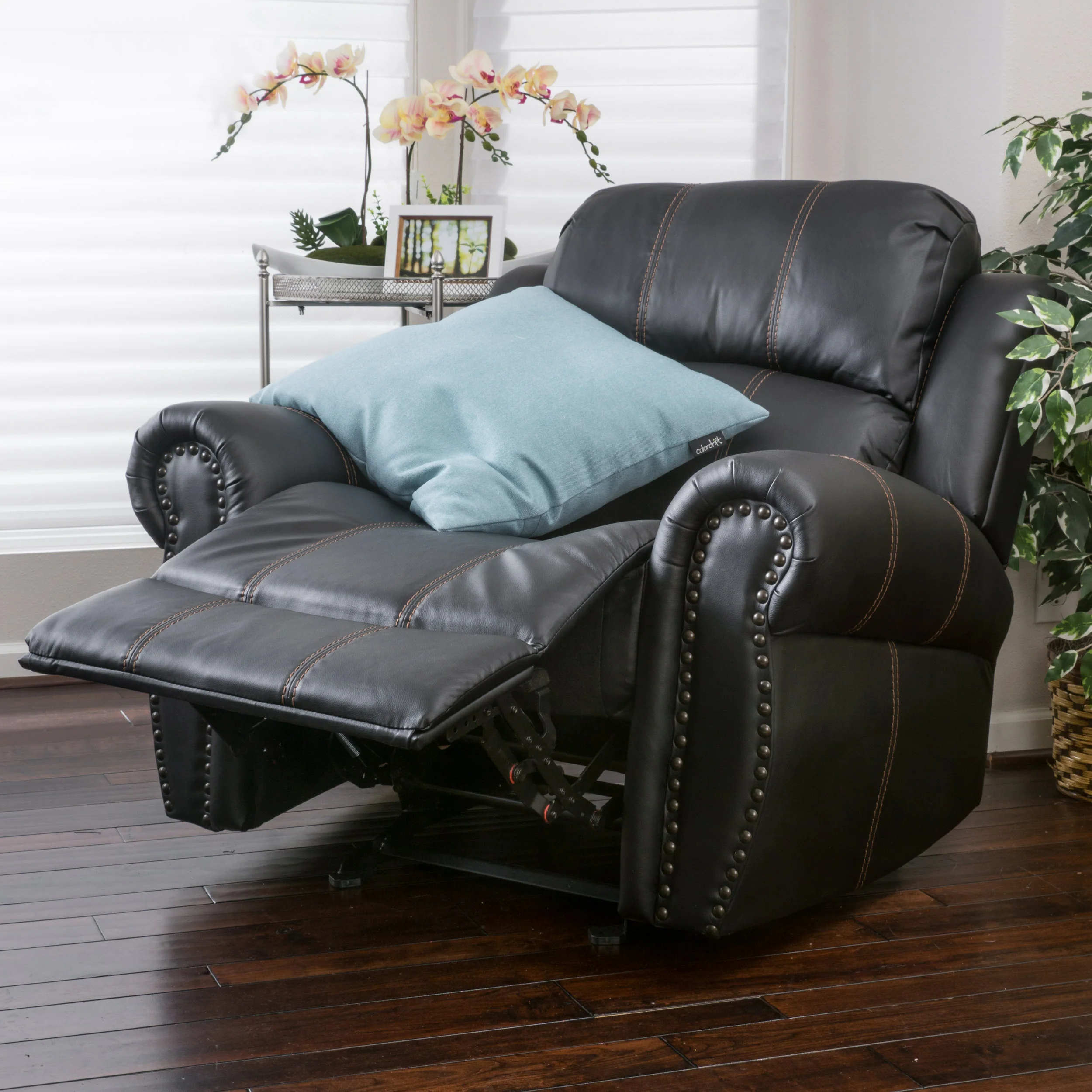 Harbor Contemporary Upholstered Faux Leather Gliding Recliner - furnishings