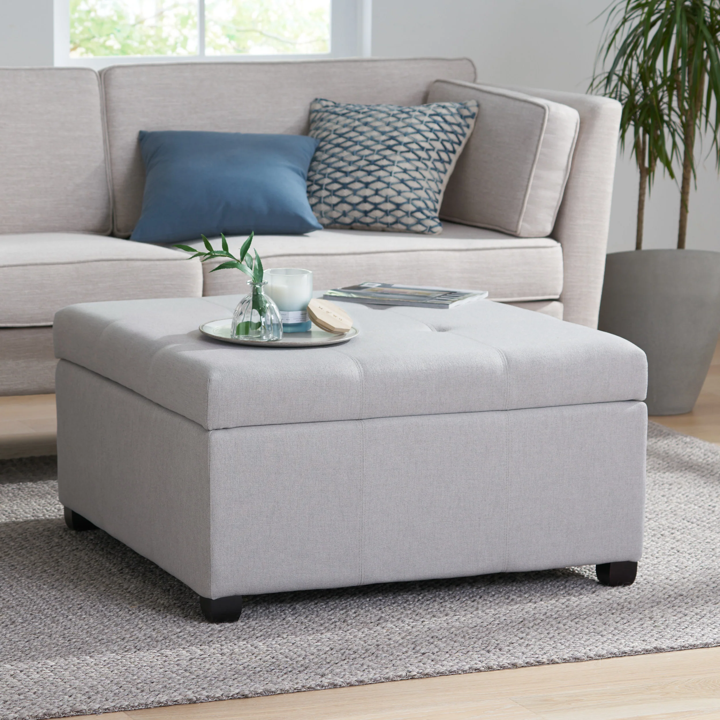 Carlyle Square Tufted Fabric Storage Ottoman Coffee Table - furnishings