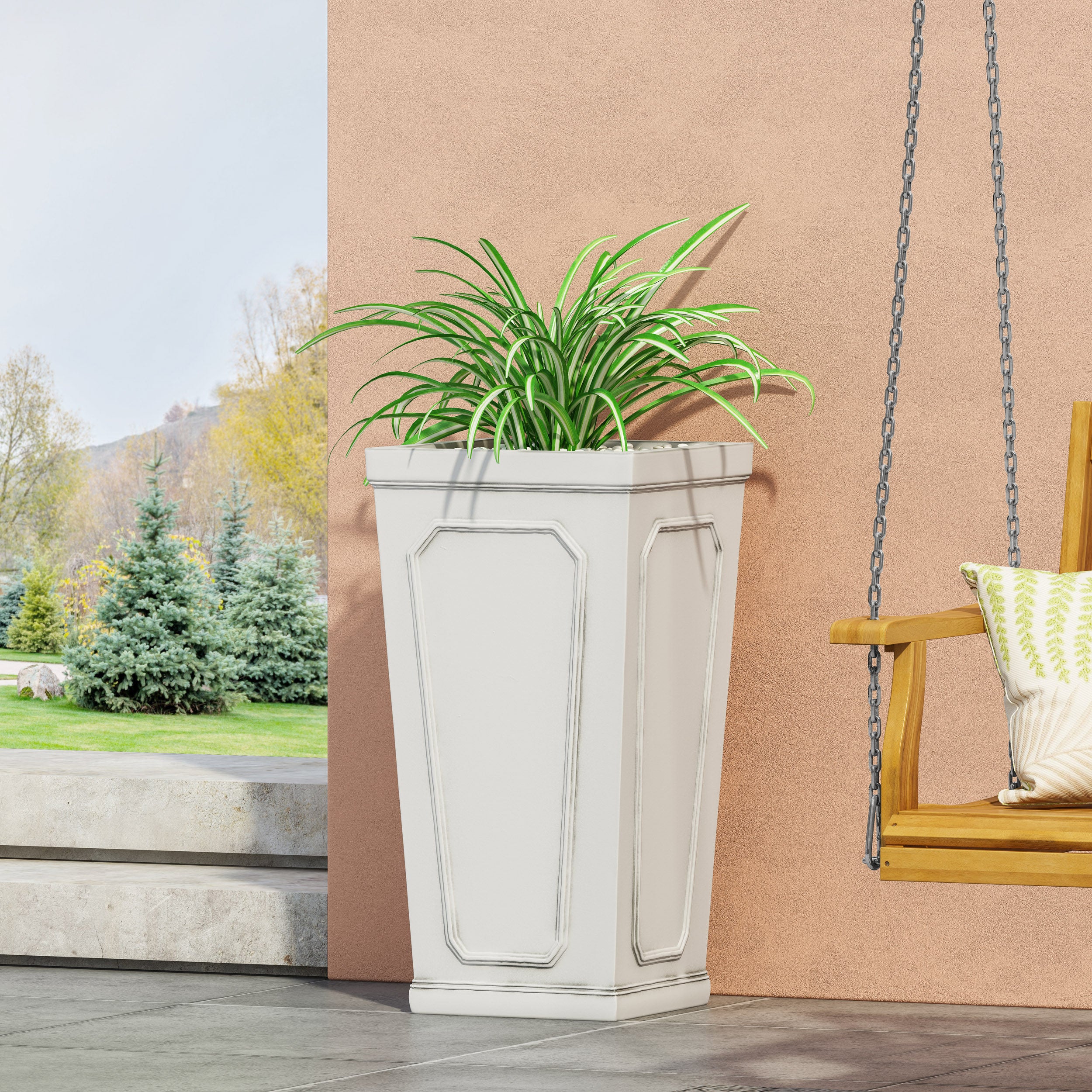Greg Outdoor Cast Stone Tapered Planter - furnishings