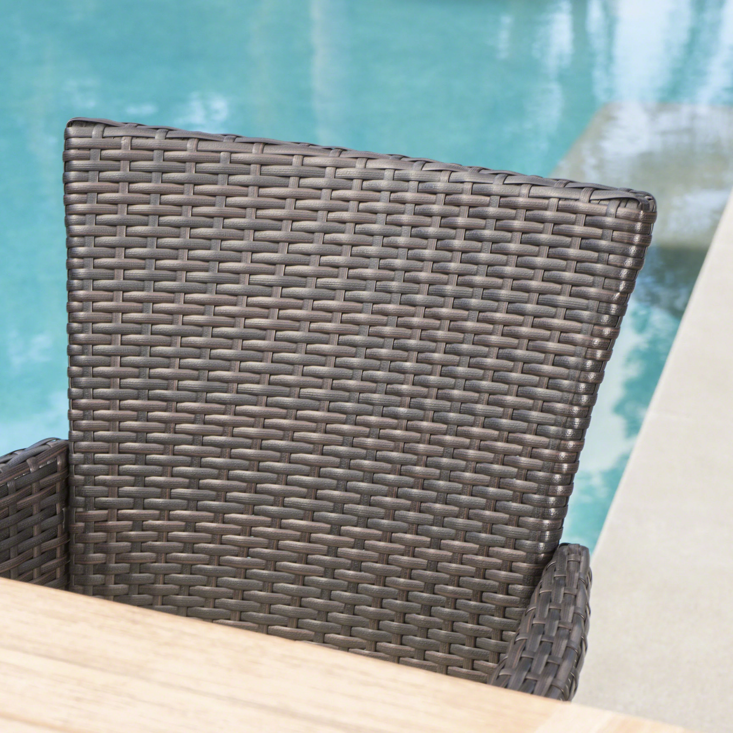 Jacks Outdoor 6 Piece Acacia Wood Dining Set with Wicker Dining Chairs - furnishings