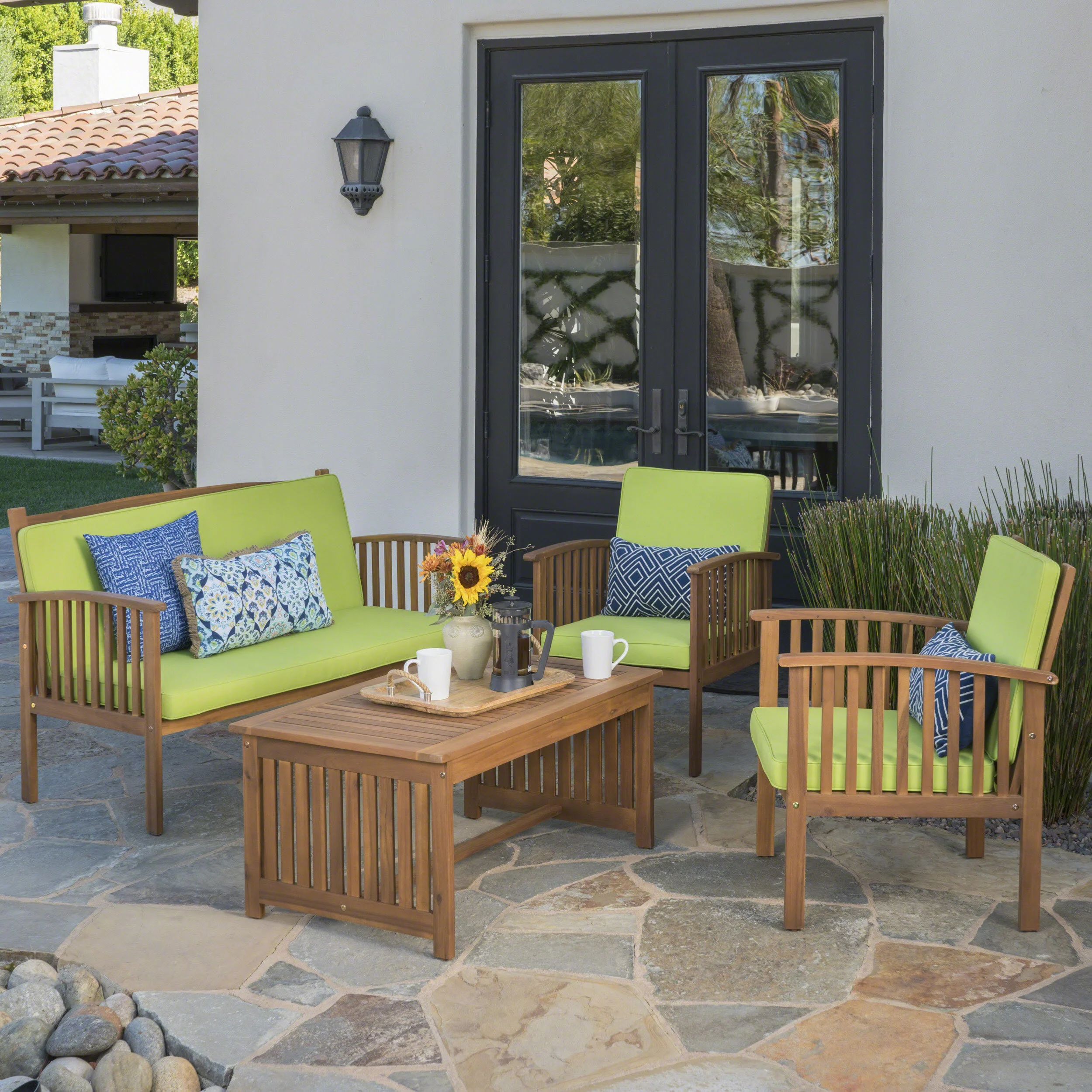 Cape Town Acacia Wood Outdoor Sofa Set - furnishings