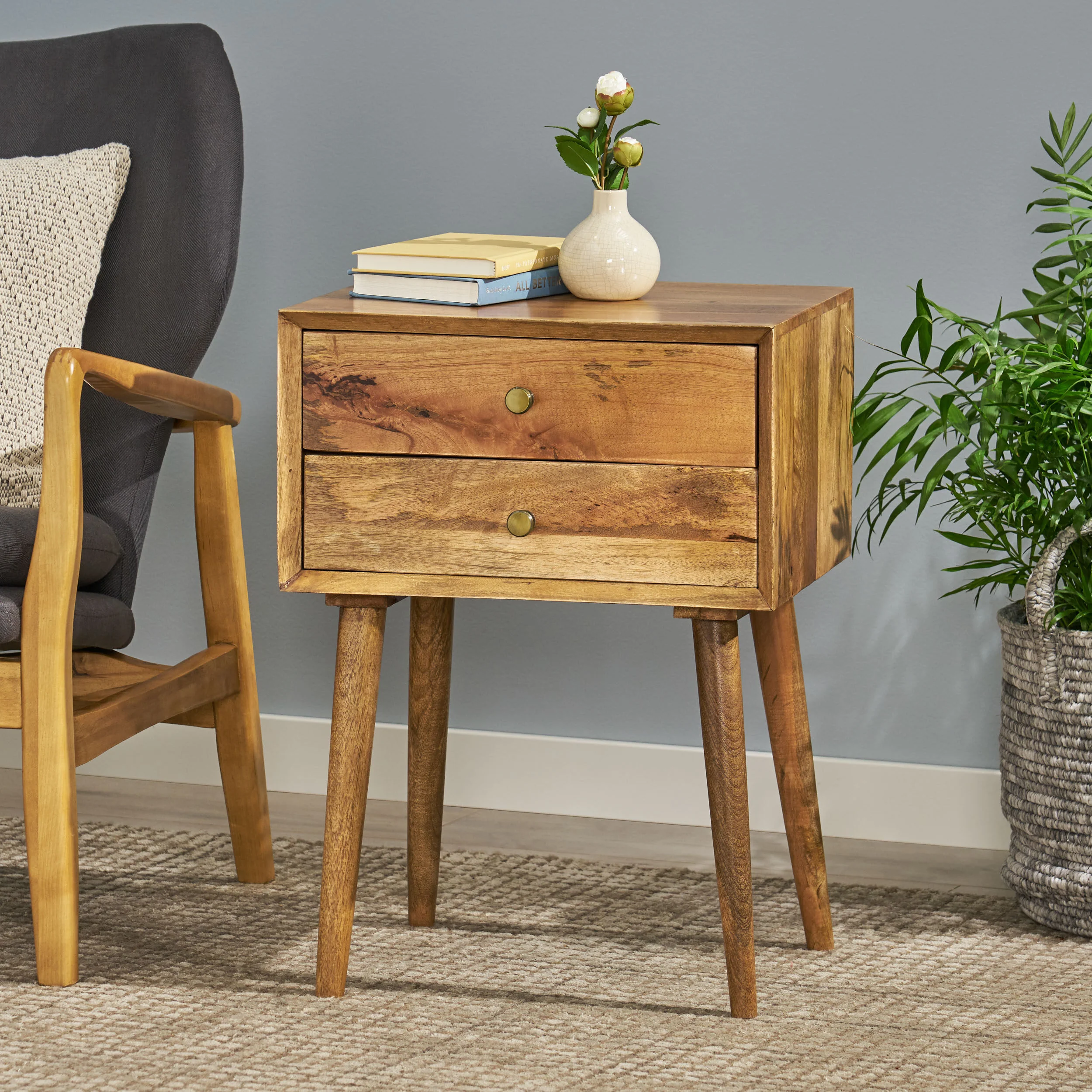 Cohutta Chafin Mid-Century Modern Handcrafted Mango Wood Side Table, Natural - furnishings
