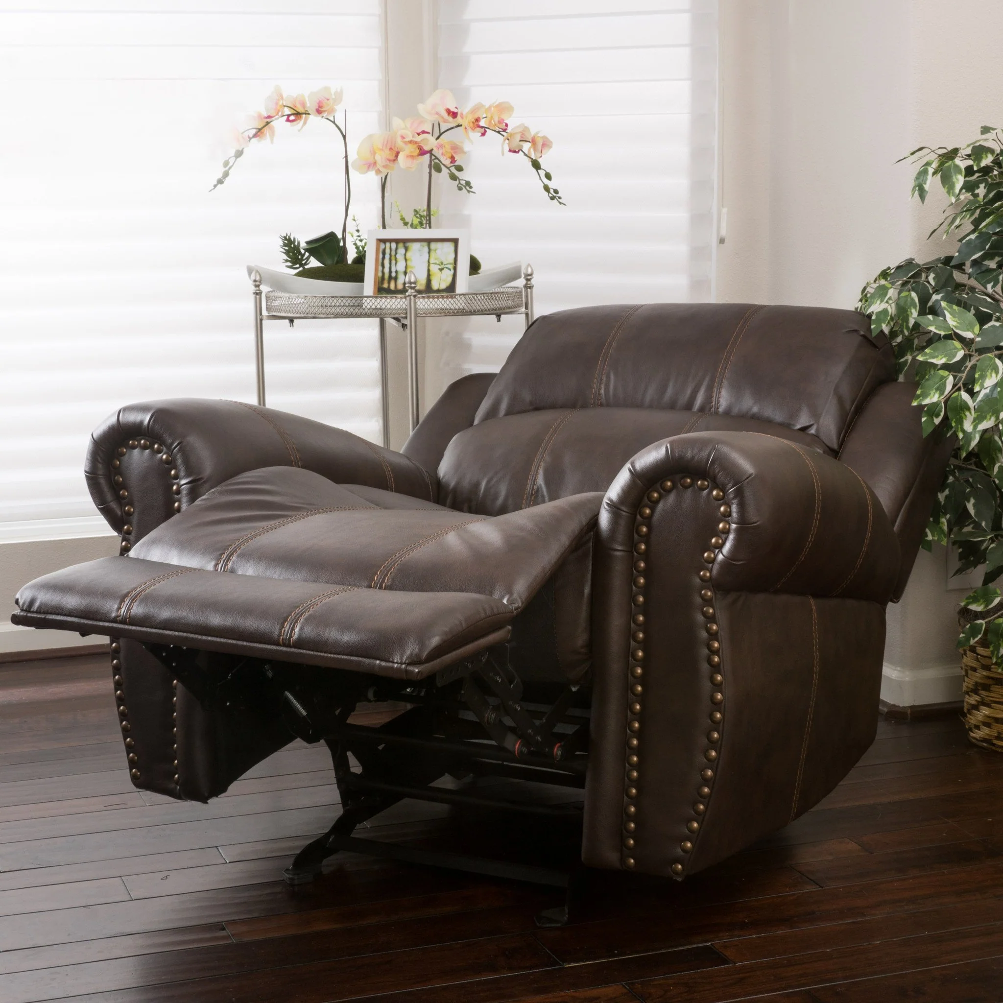 Harbor Brown Leather Glider Recliner Club Chair - furnishings