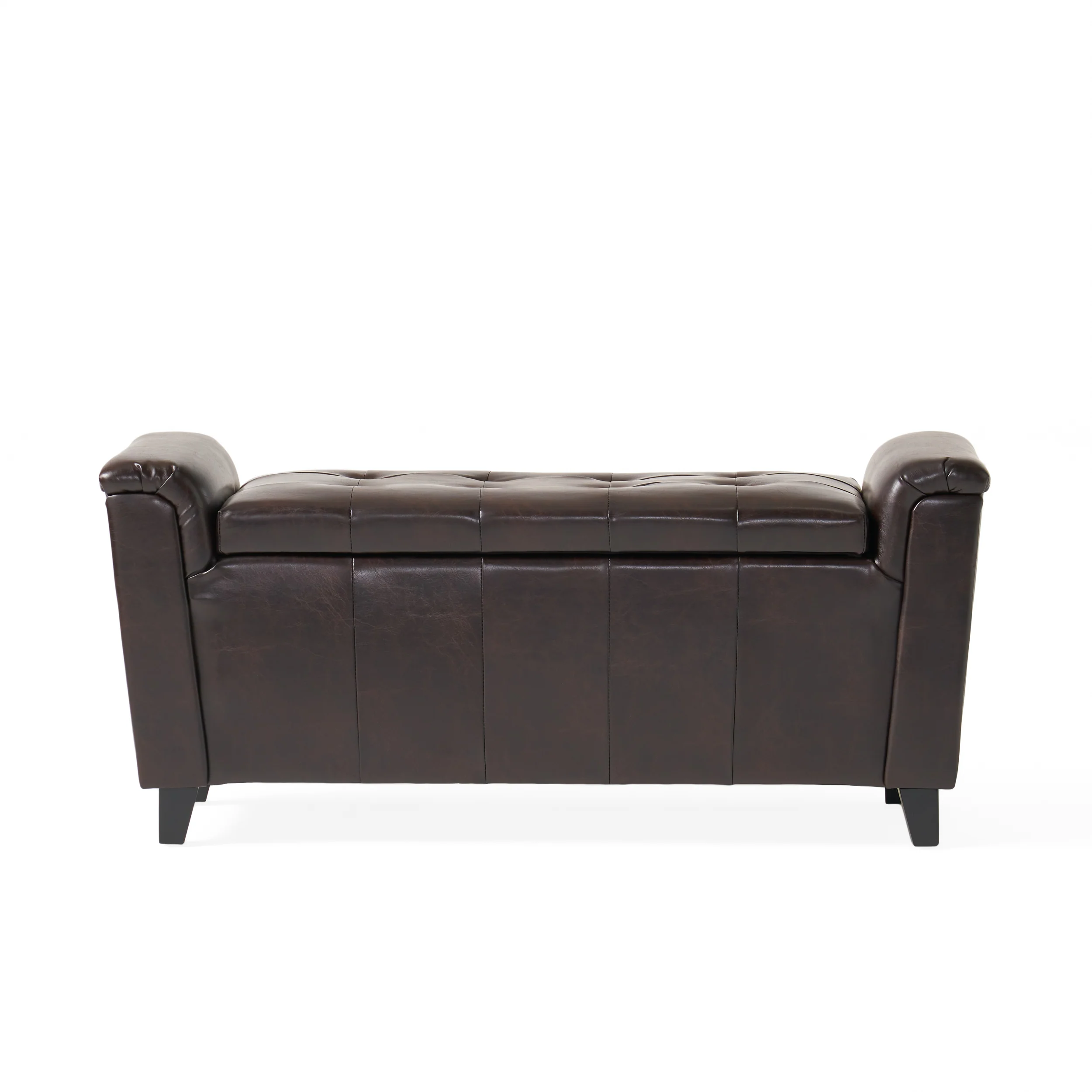 James Brown Tufted Leather Armed Storage Ottoman Bench - furnishings