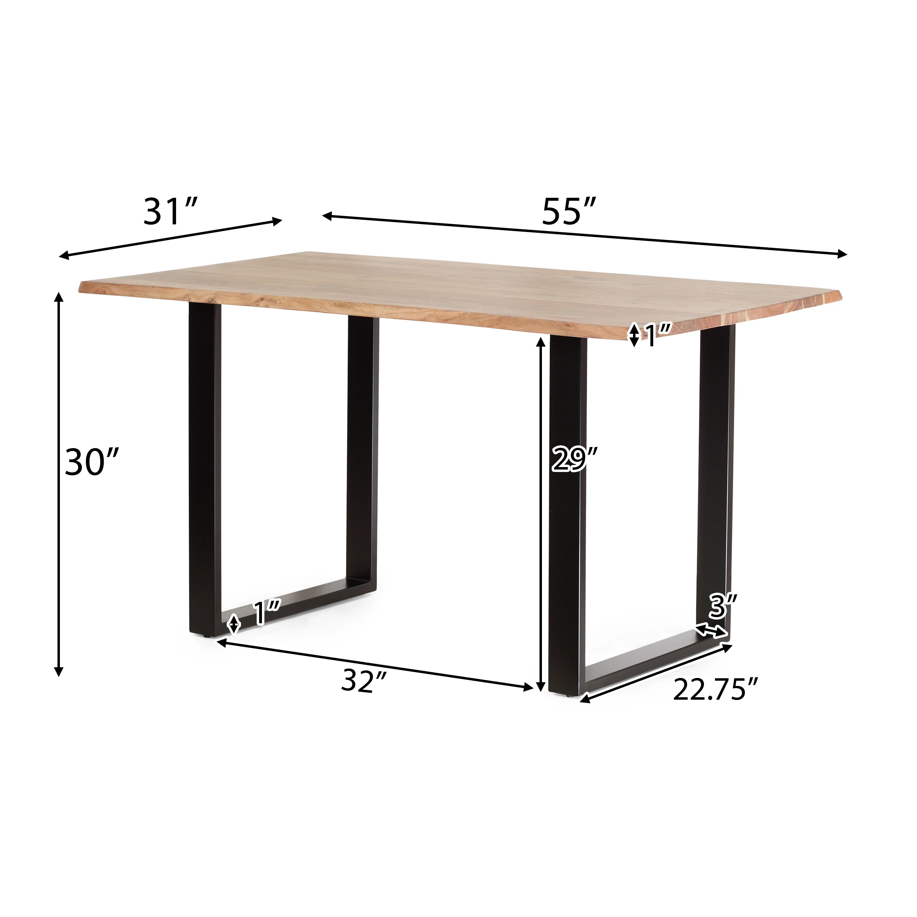 Pullen Modern Industrial Acacia Wood and Iron Dining Table, Natural and Black - furnishings
