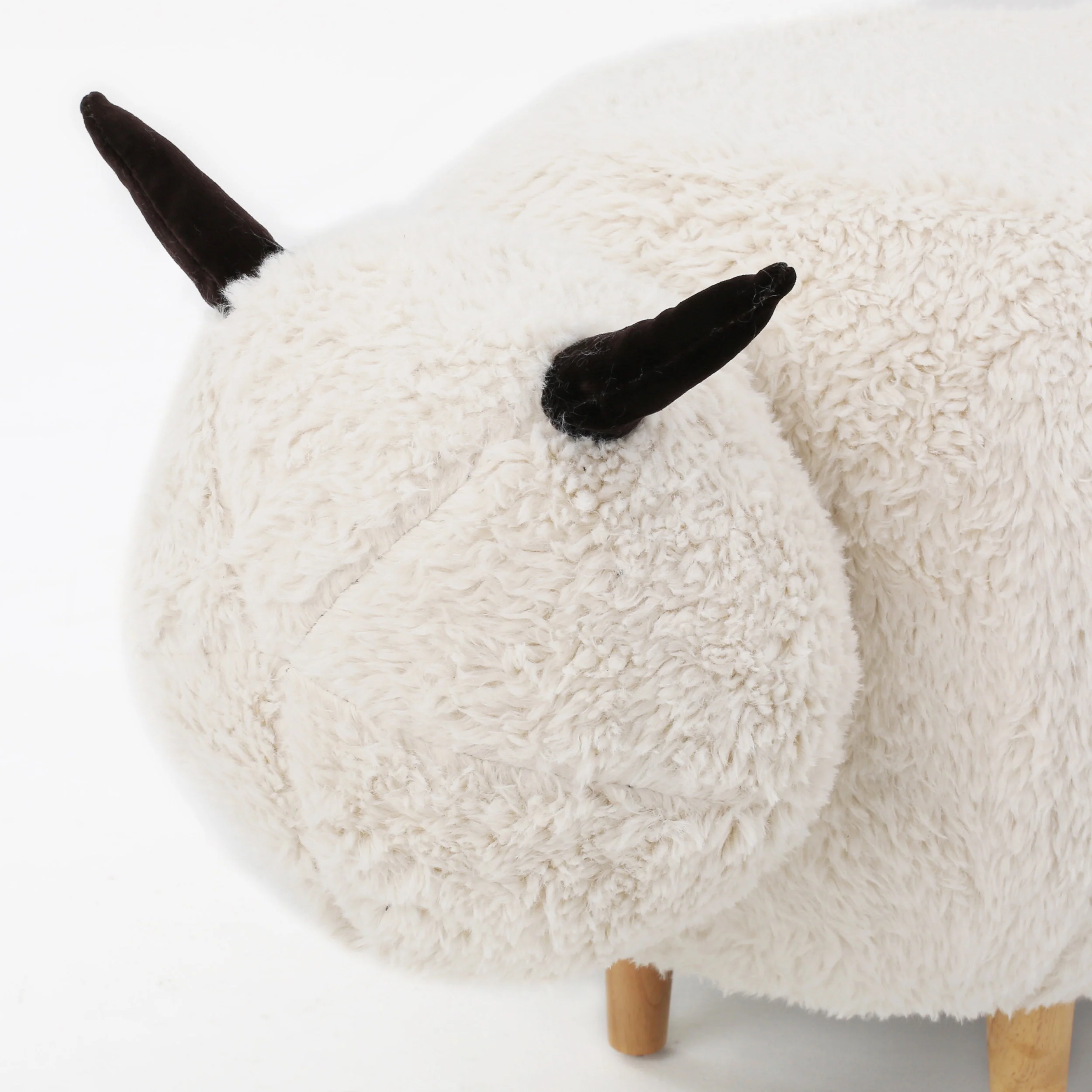 Pearcy Modern White Faux Fur Sheep Ottoman with Tapered Wood Legs - furnishings