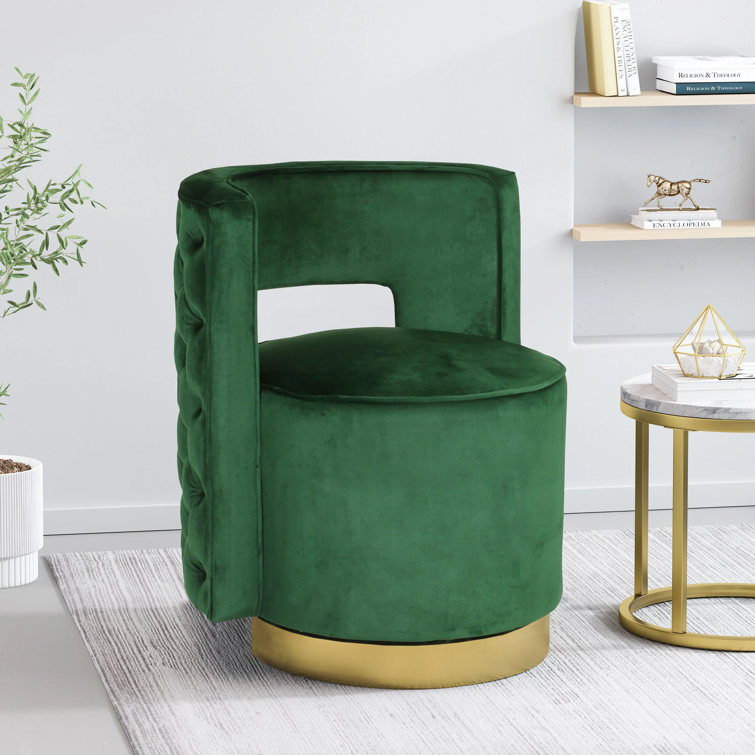 Freas Modern Glam Round Open Back Velvet Swivel Club Chair - furnishings