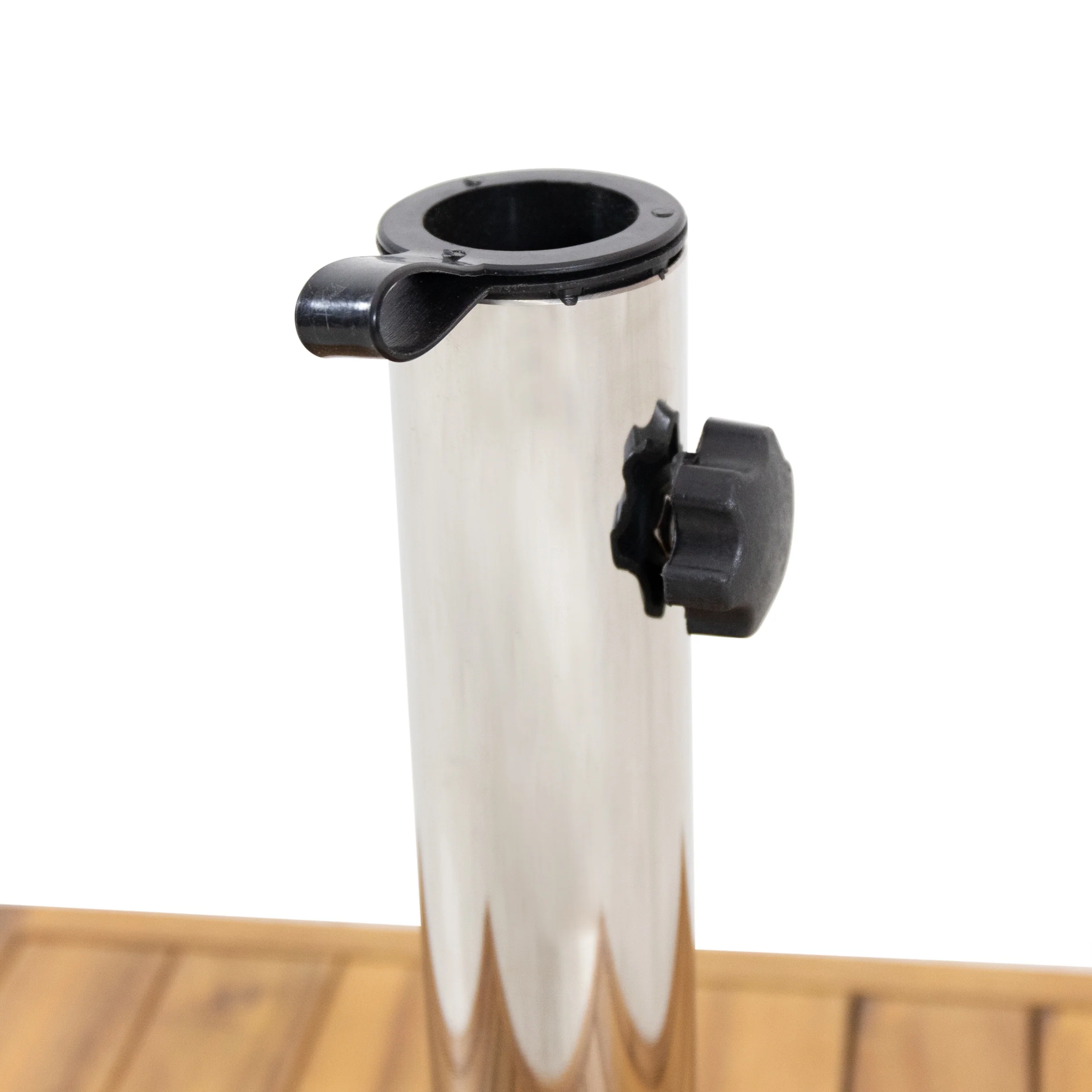 Bucy Outdoor 44lb Acacia Wood Square Umbrella Base with Stainless Steel Tube, Teak - furnishings