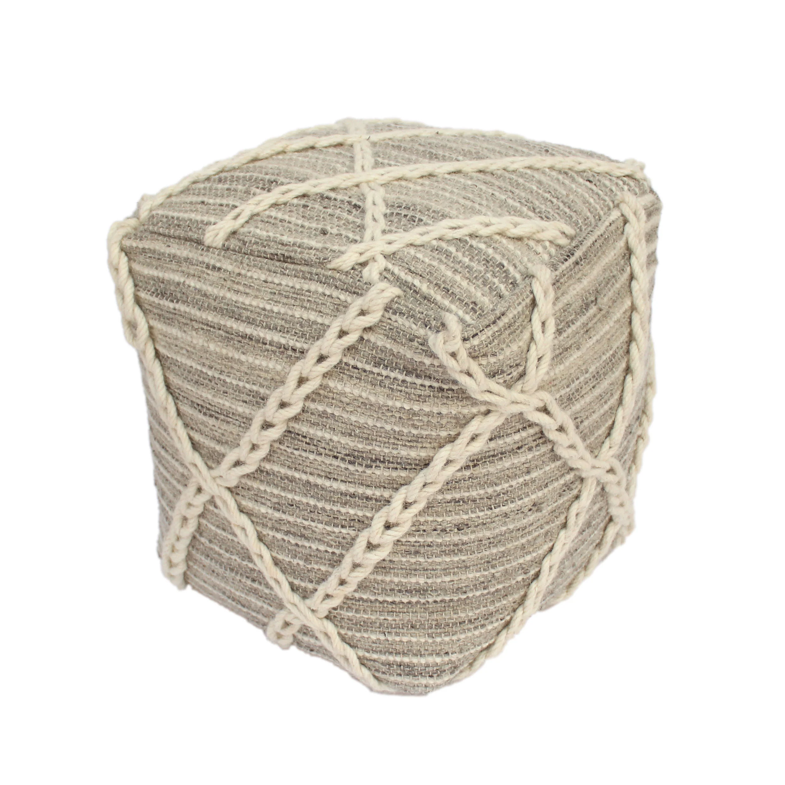 Naylea Contemporary Wool and Cotton Pouf Ottoman - furnishings