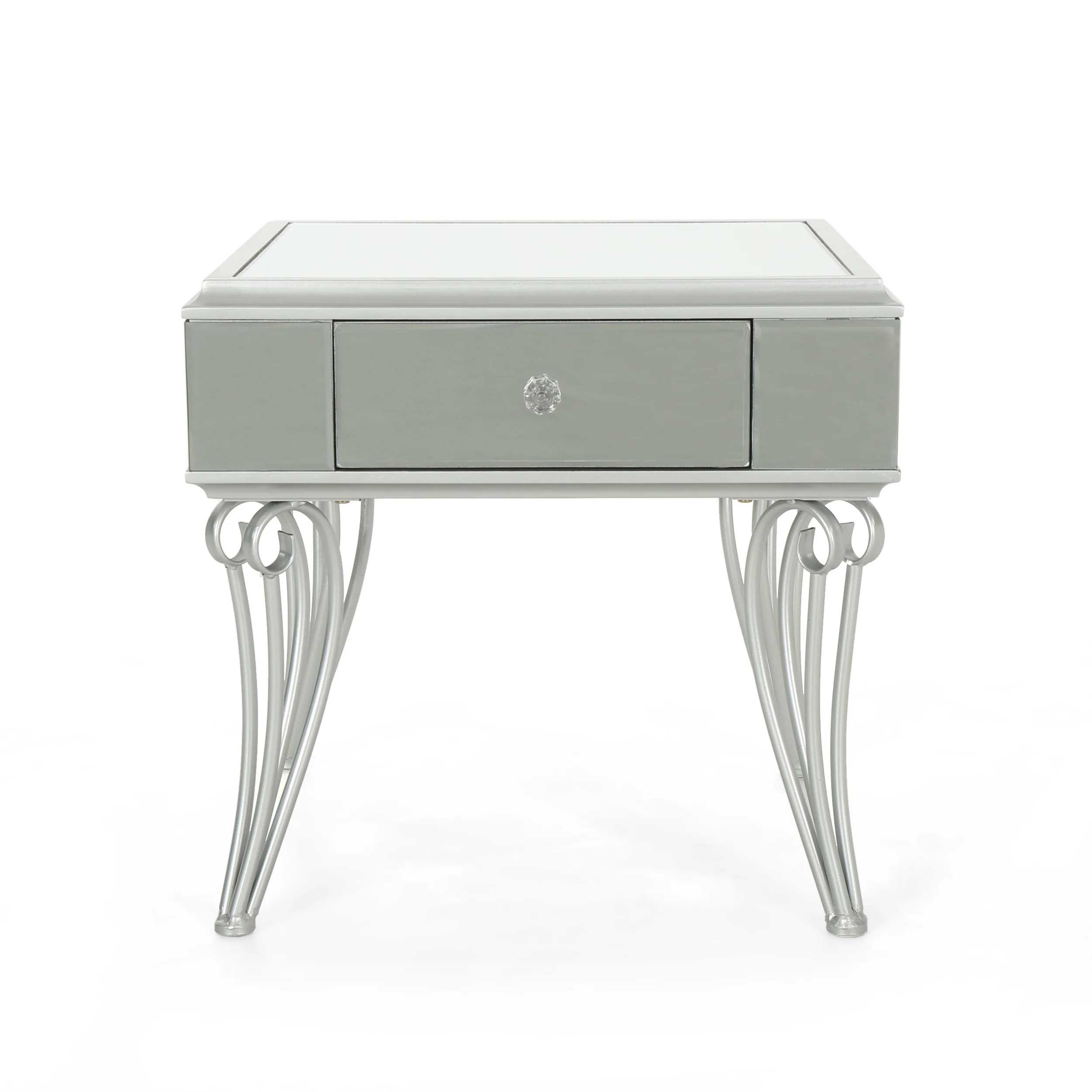 Mamie Modern Mirrored Accent Table with Drawer, Tempered Glass - furnishings