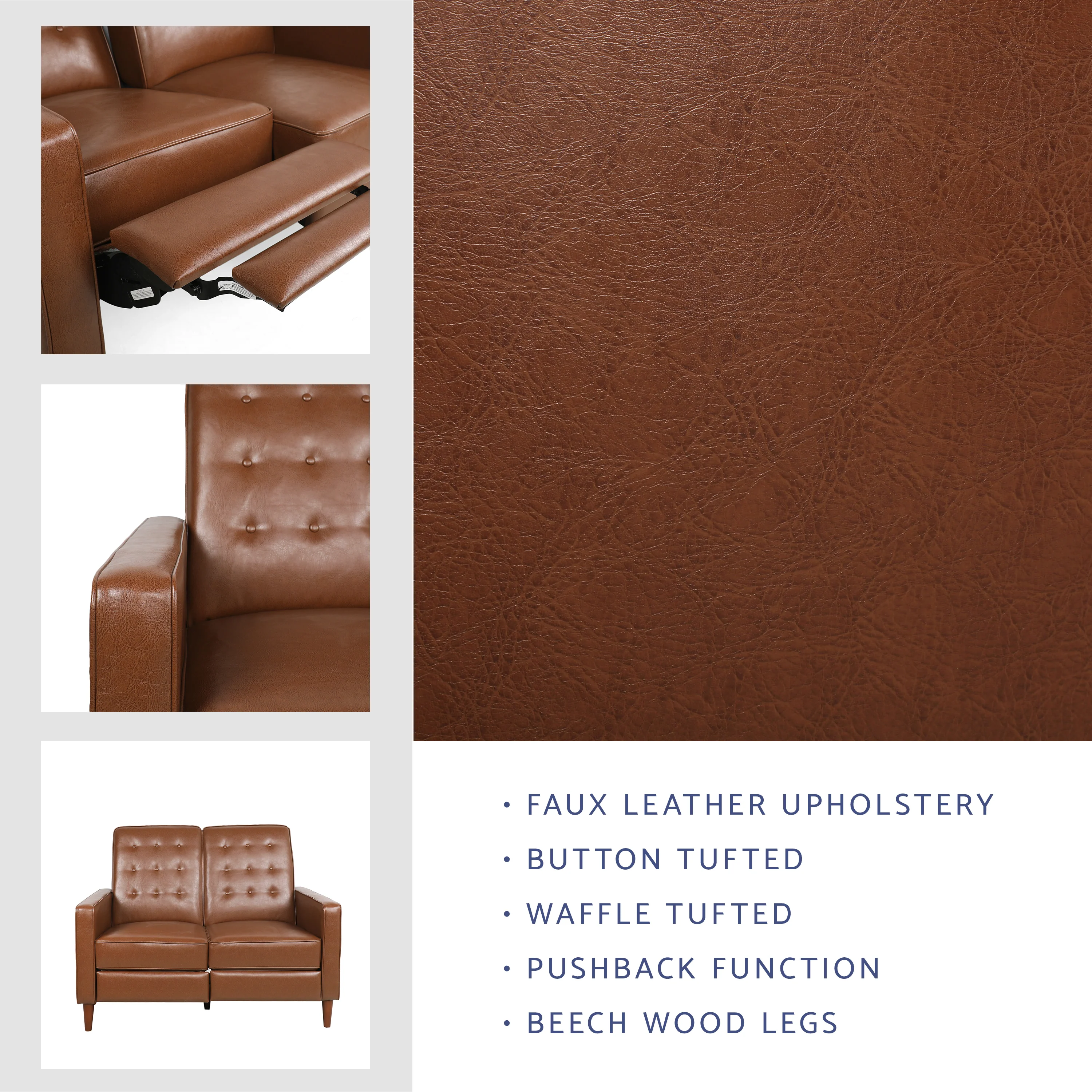 Manville Contemporary Tufted Loveseat Pushback Recliner - furnishings