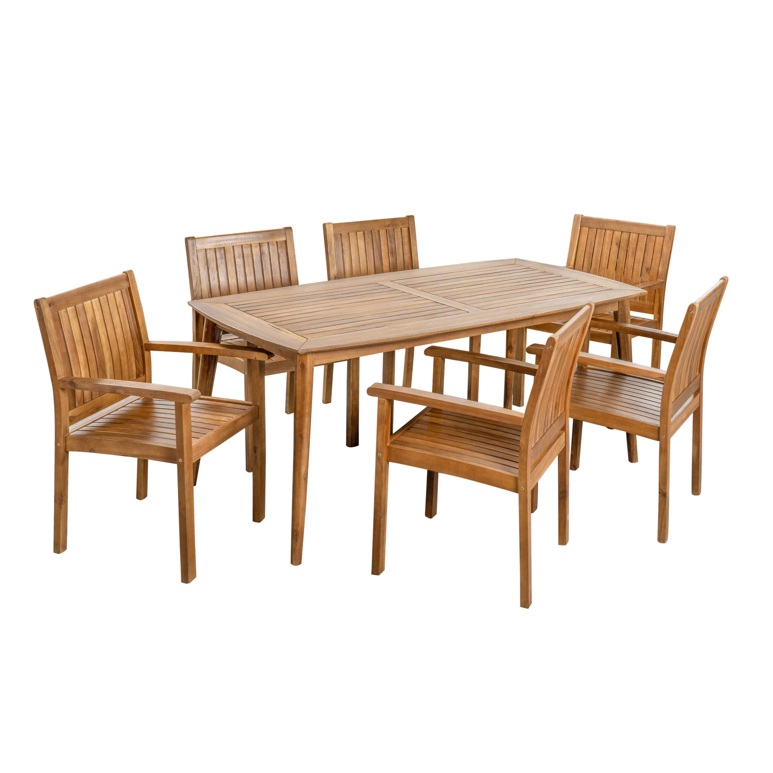 Kally Outdoor 7 Piece Acacia Dining Set, Teak Finish - furnishings
