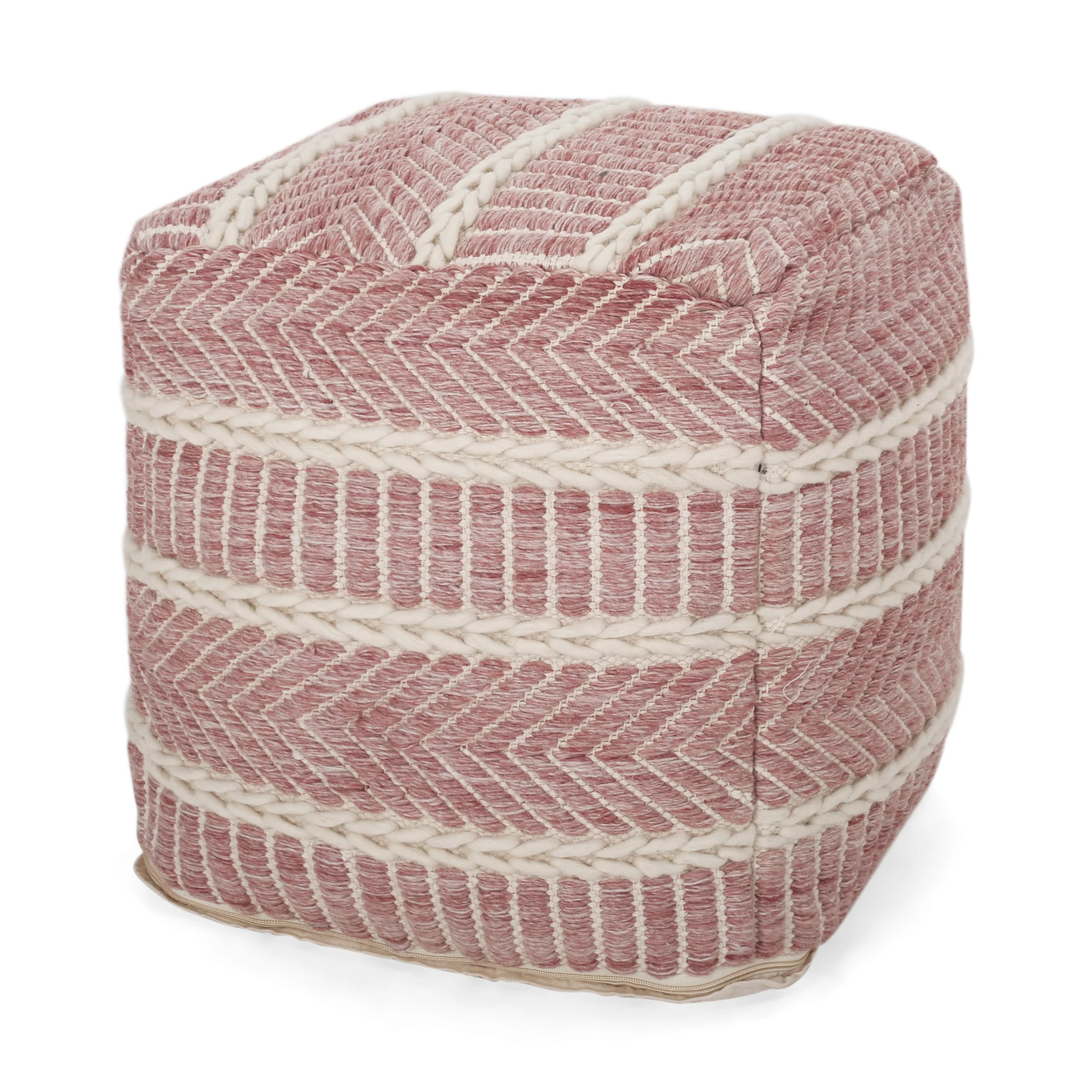 Alexandros Boho Hand Woven Boho Fabric Cube Pouf - furnishings