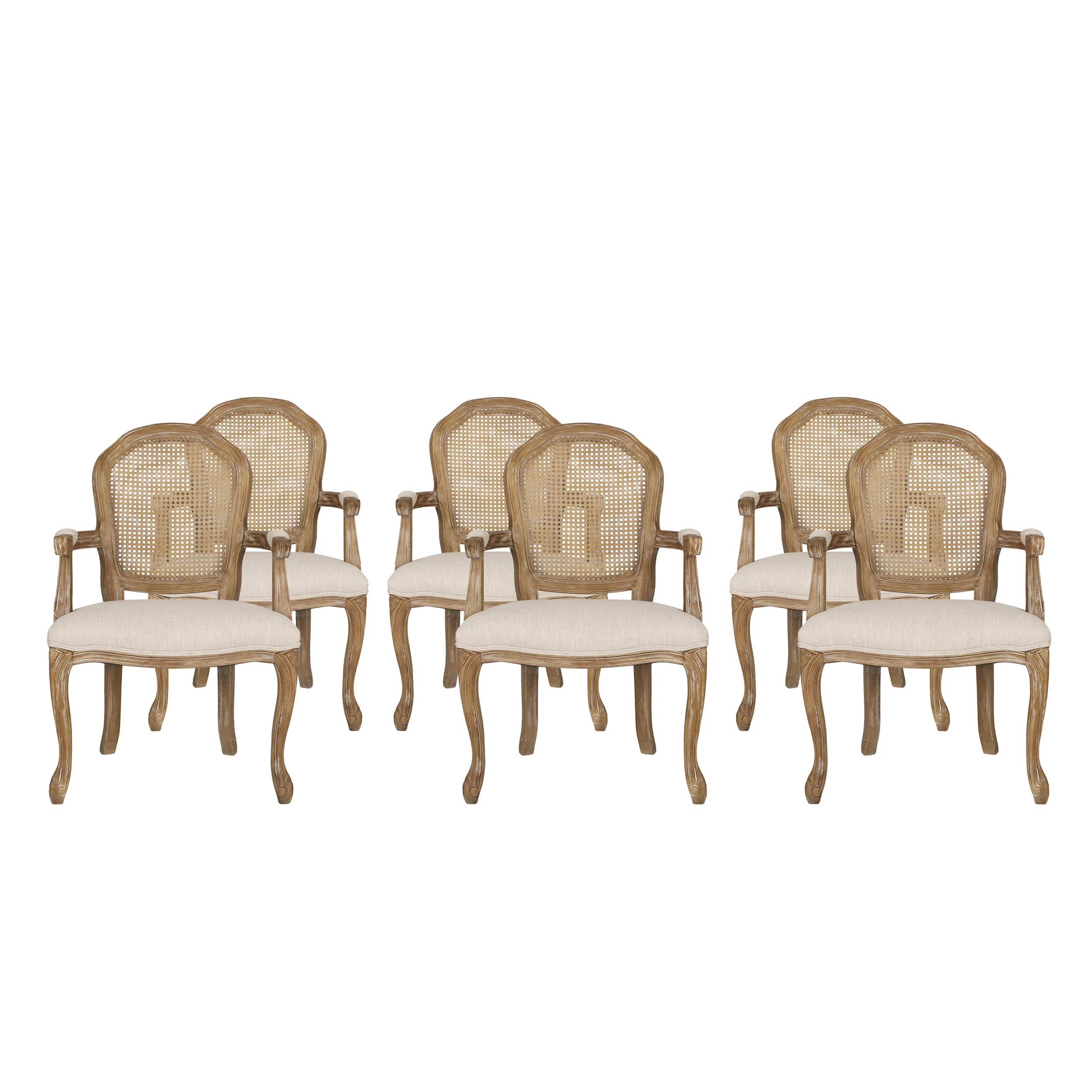 Mariette French Country Wood and Cane Upholstered Dining Chair, Set of 6 - furnishings