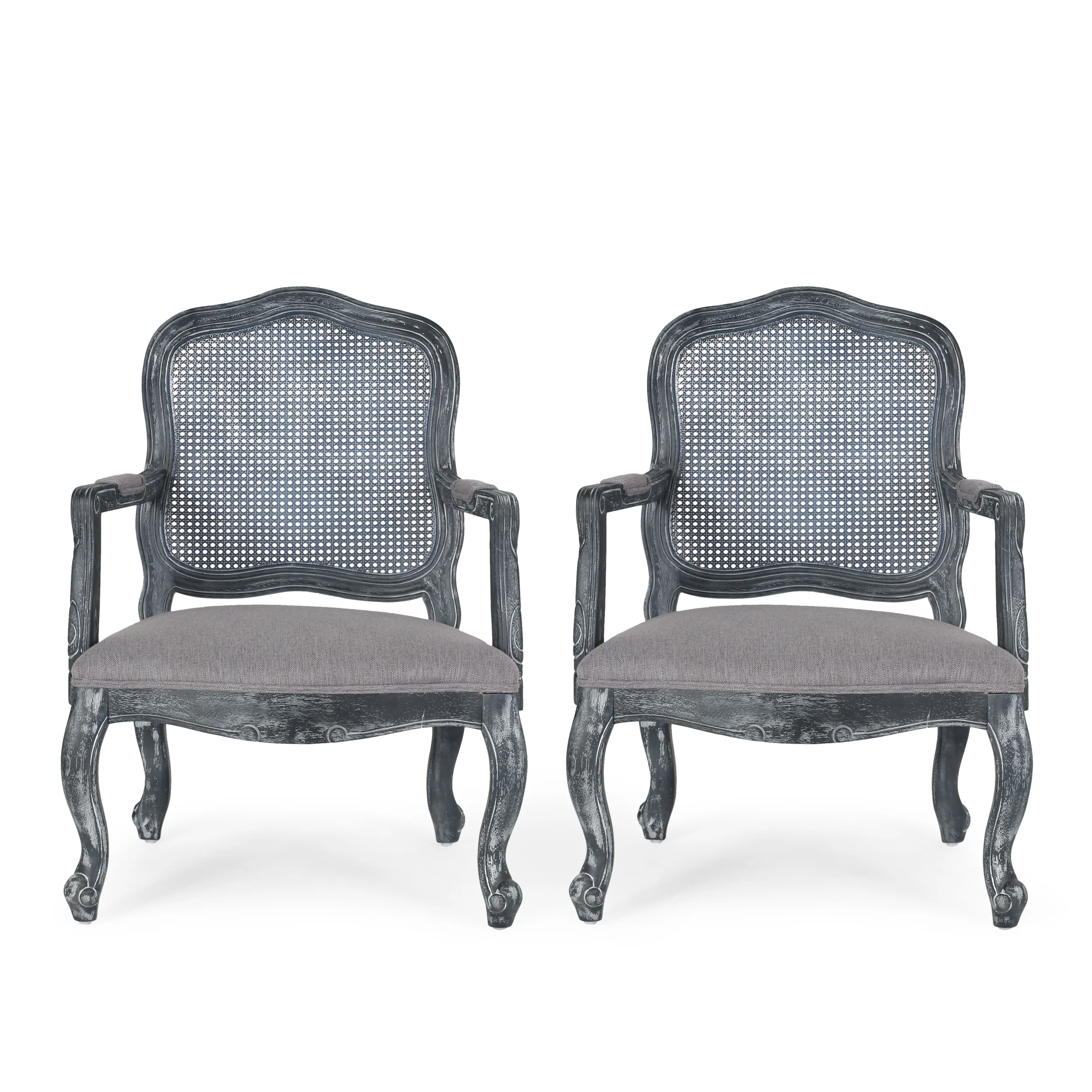 Biorn French Country Wood and Cane Upholstered Dining Armchair - furnishings