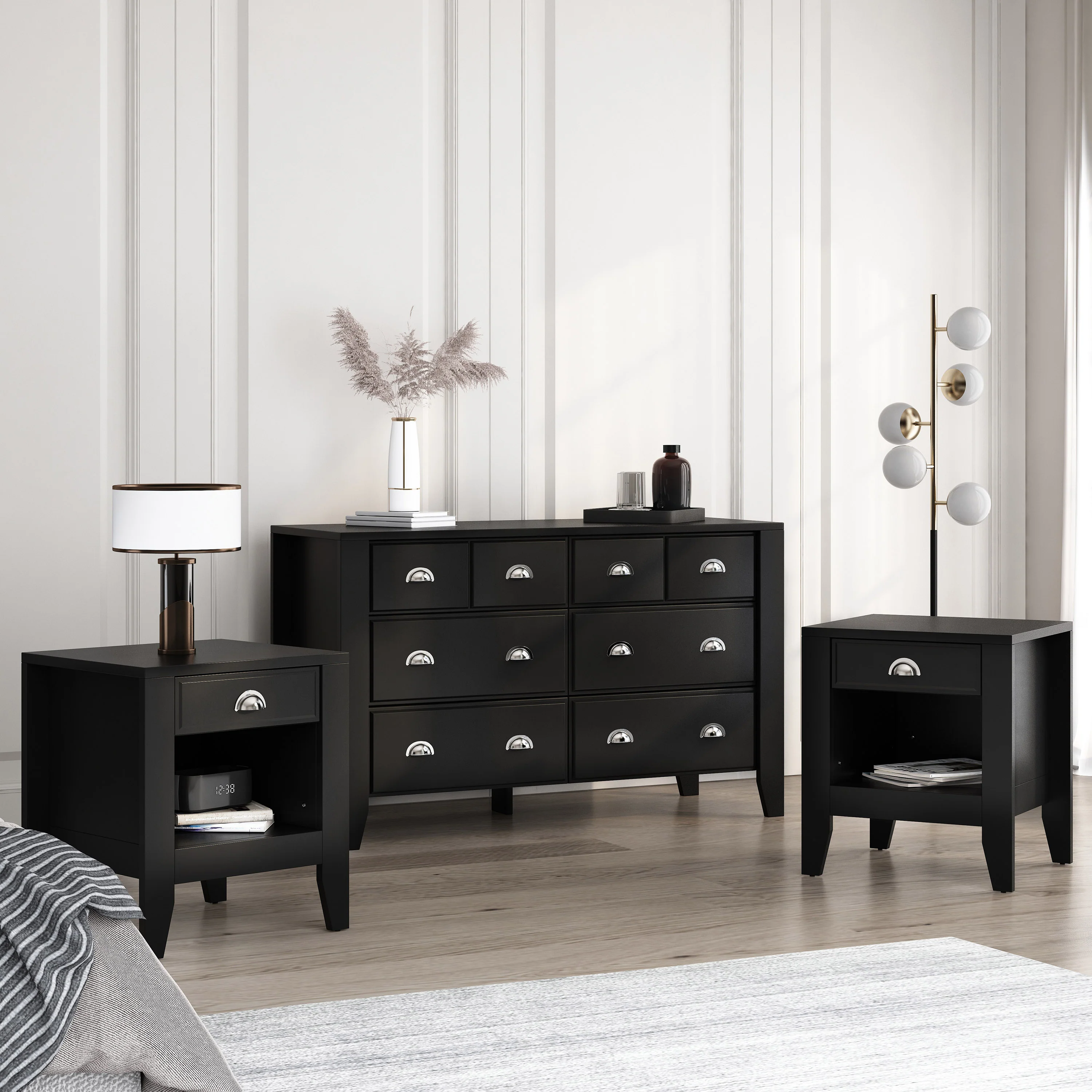 Cleary Contemporary Faux Wood 3 Piece Double Dresser and Nightstand Bedroom Set - furnishings