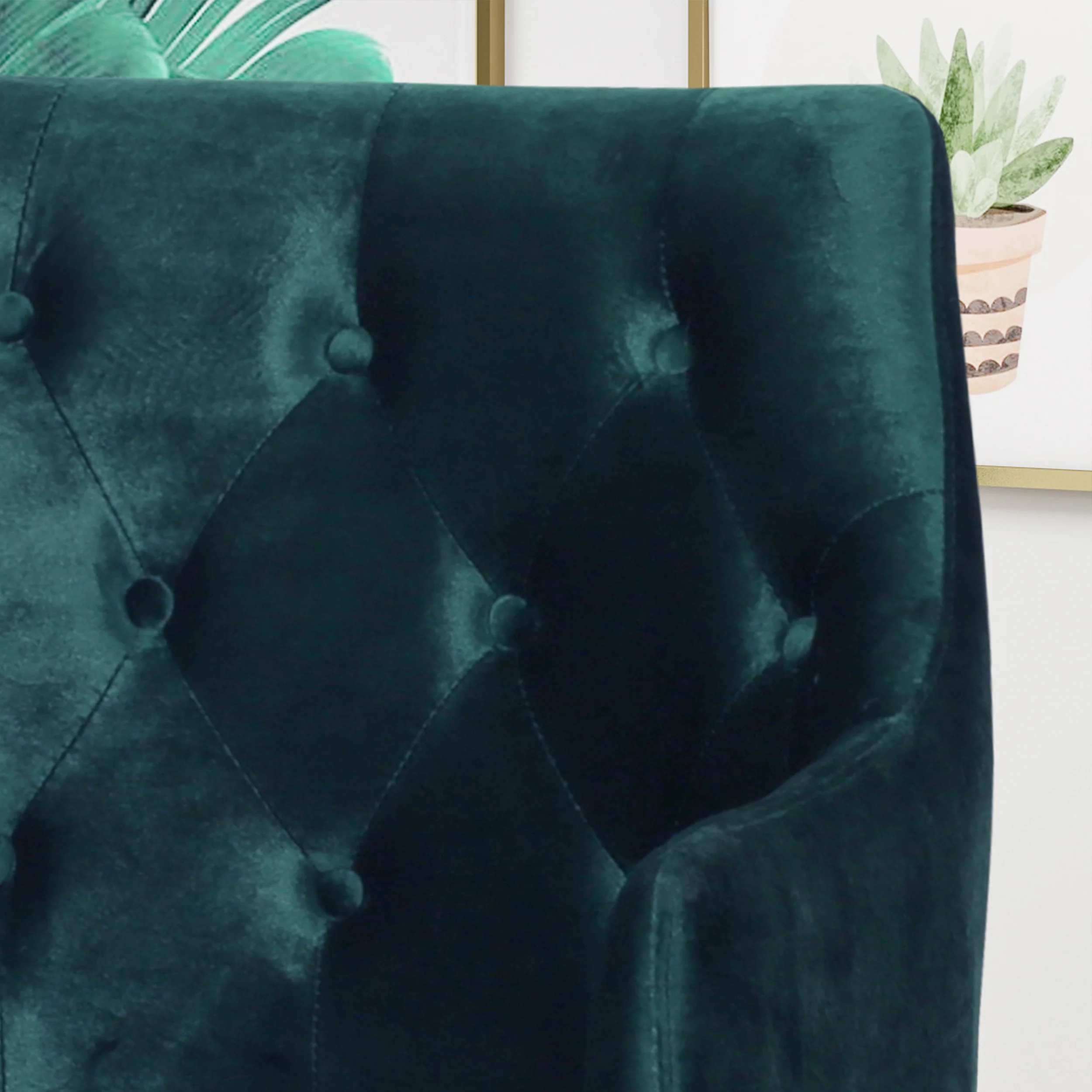 Fern Modern Tufted Glam Accent Chair with Velvet Cushions and U-Shaped Base - furnishings