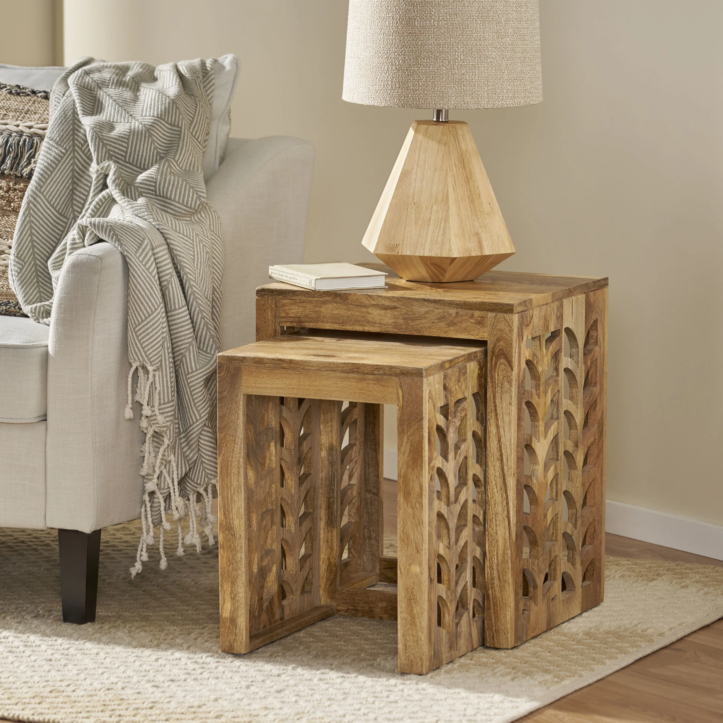 Ferrell Handcrafted Boho Mango Wood Nesting Tables - furnishings