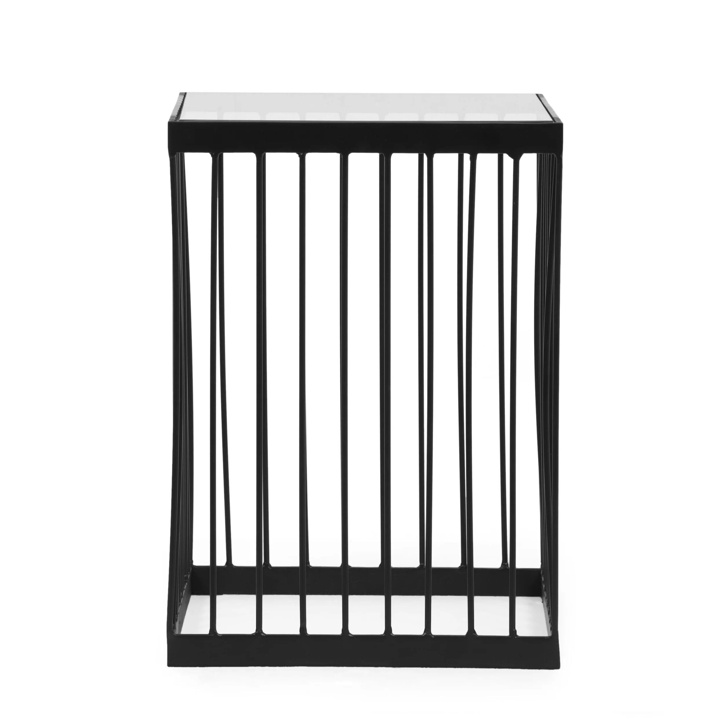 Plevna Contemporary Handcrafted Cage Side Table with Glass Top, Black and Clear - furnishings