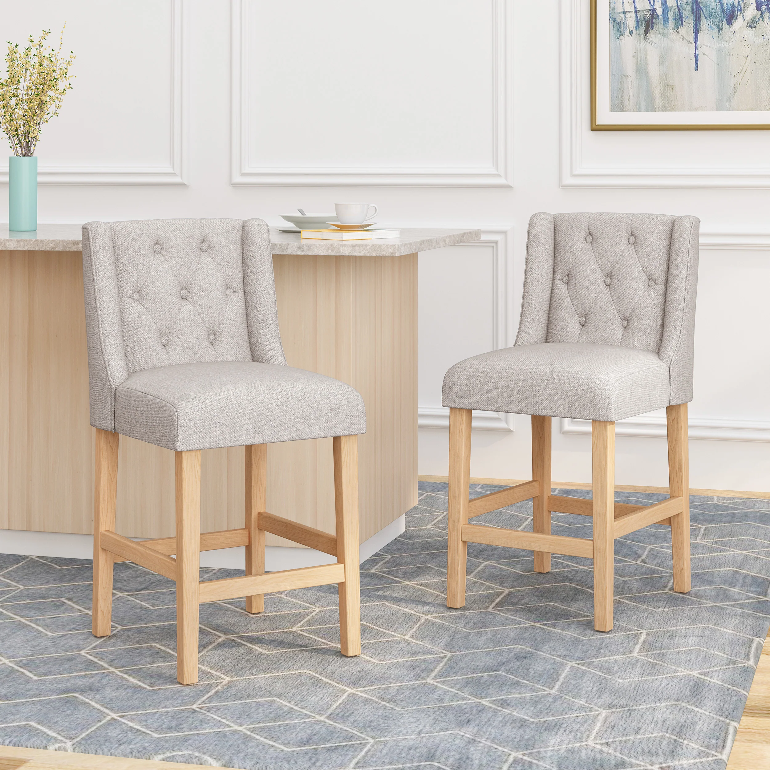 Willamina Button Tufted Fabric Wingback Counterstool (Set of 2) - furnishings