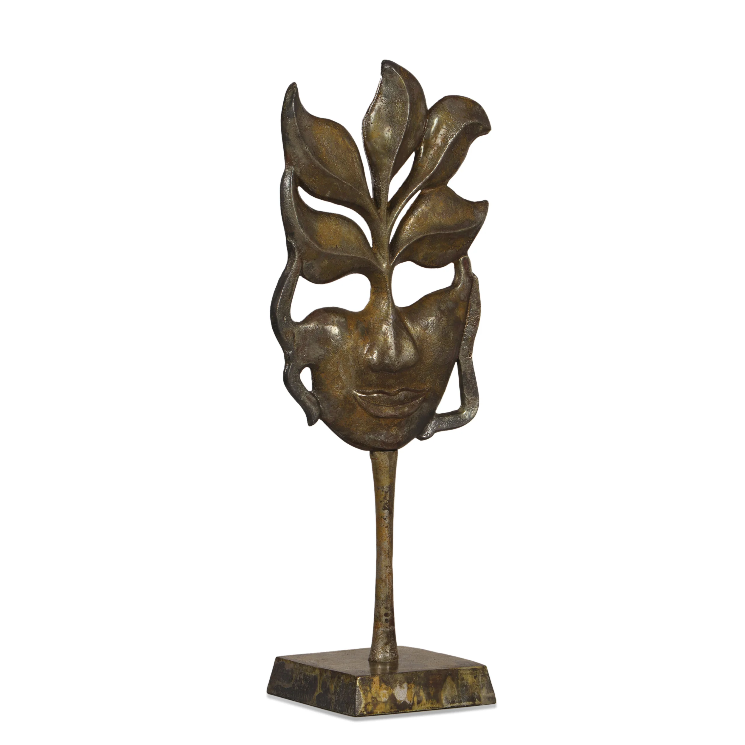 Caine Handcrafted Aluminum Decorative Face Accessory with Stand, Brass - furnishings