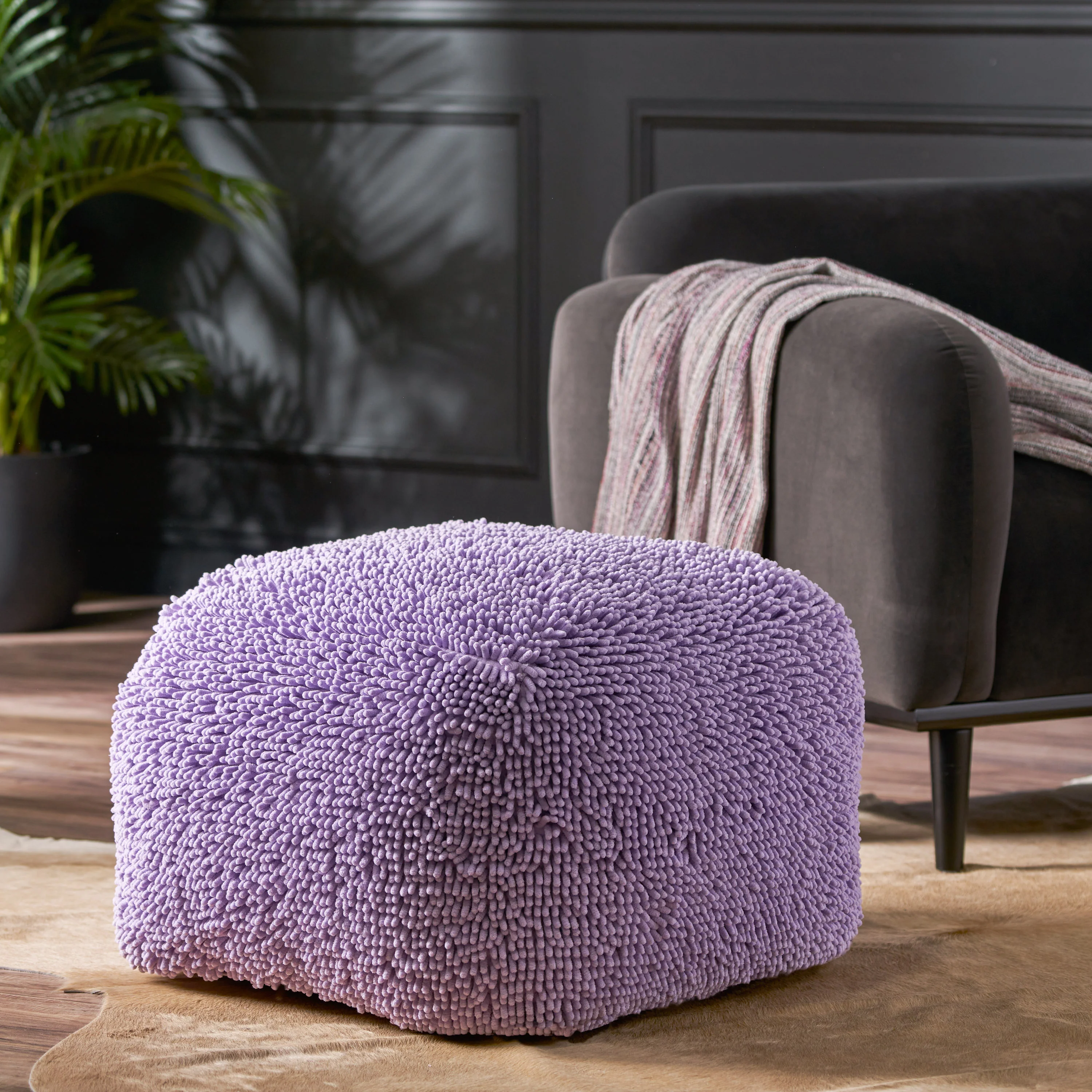 Statham Modern Microfiber Chenille Square Pouf - furnishings