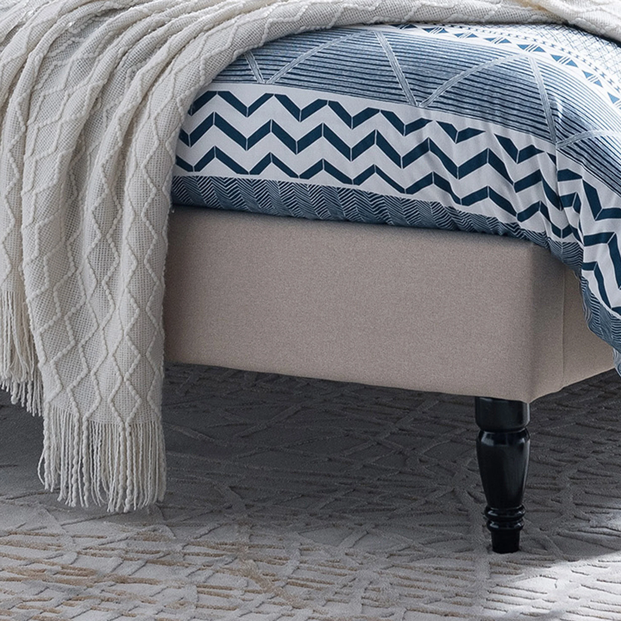 Ray Contemporary Rhinestone-Tufted Wingback Bed Frame with Nailhead Trim - furnishings