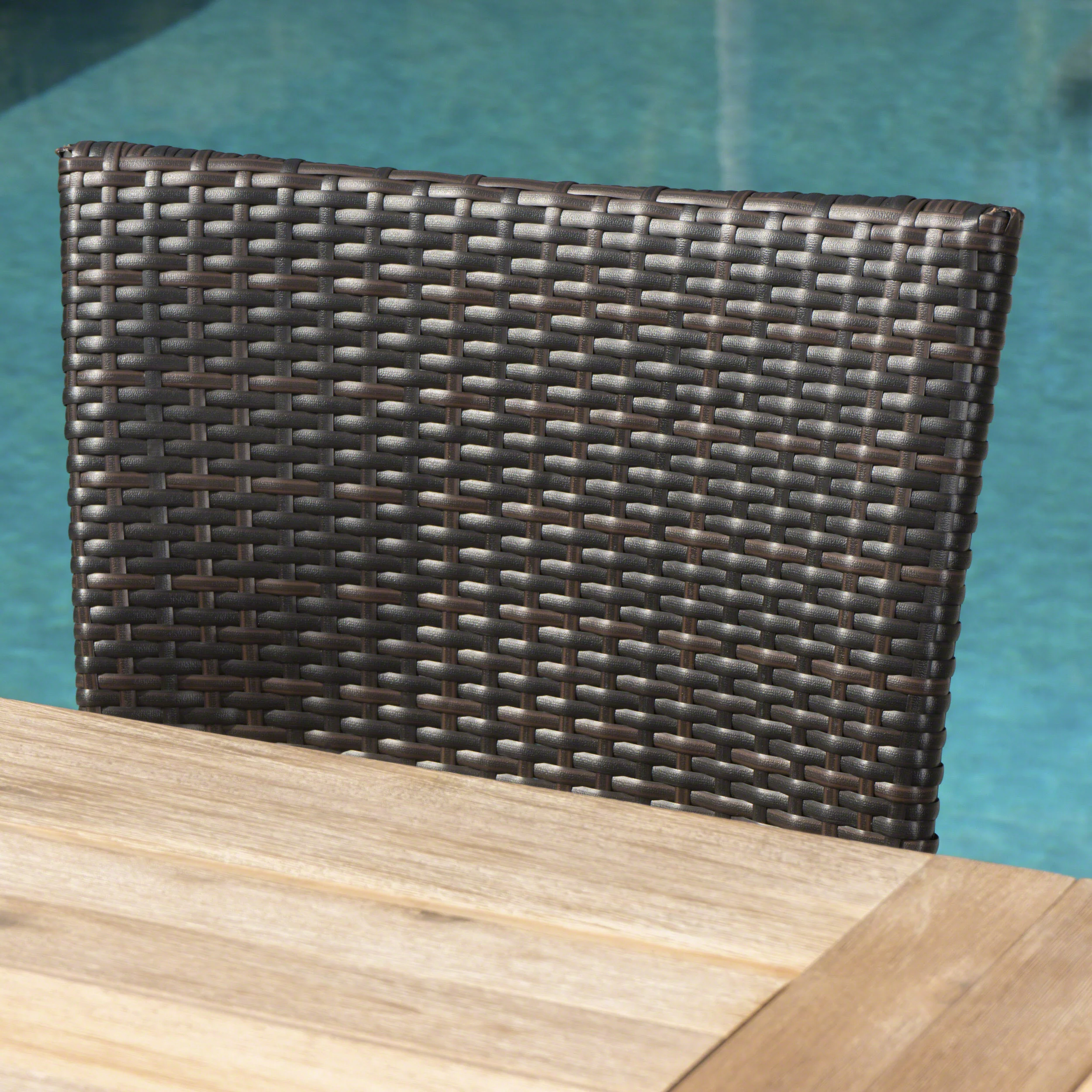 Porto Outdoor 6 Piece Acacia Wood Dining Set with Wicker Stacking Chairs - furnishings