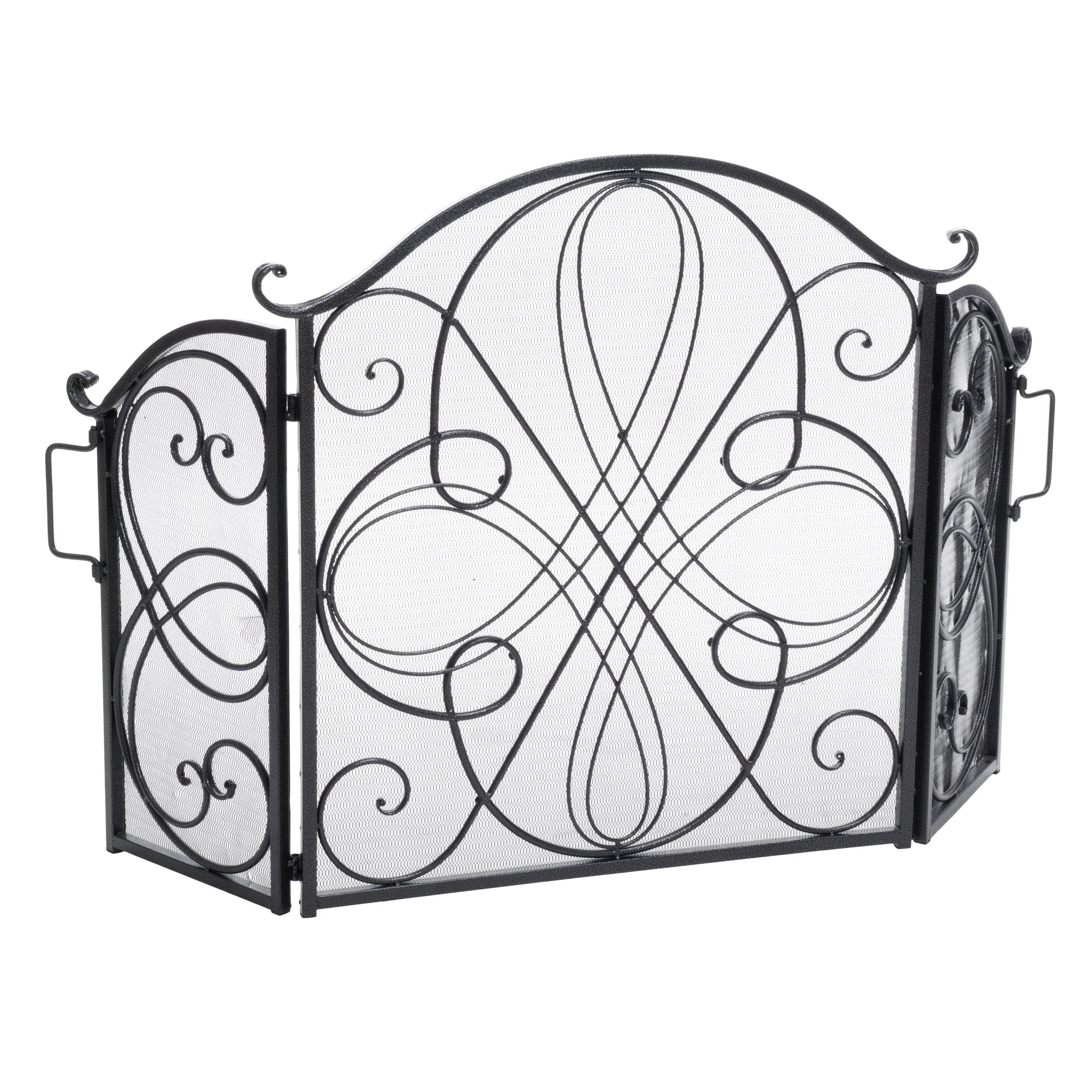 Rosalinda Black Silver Finish Floral Iron Fireplace Screen - furnishings