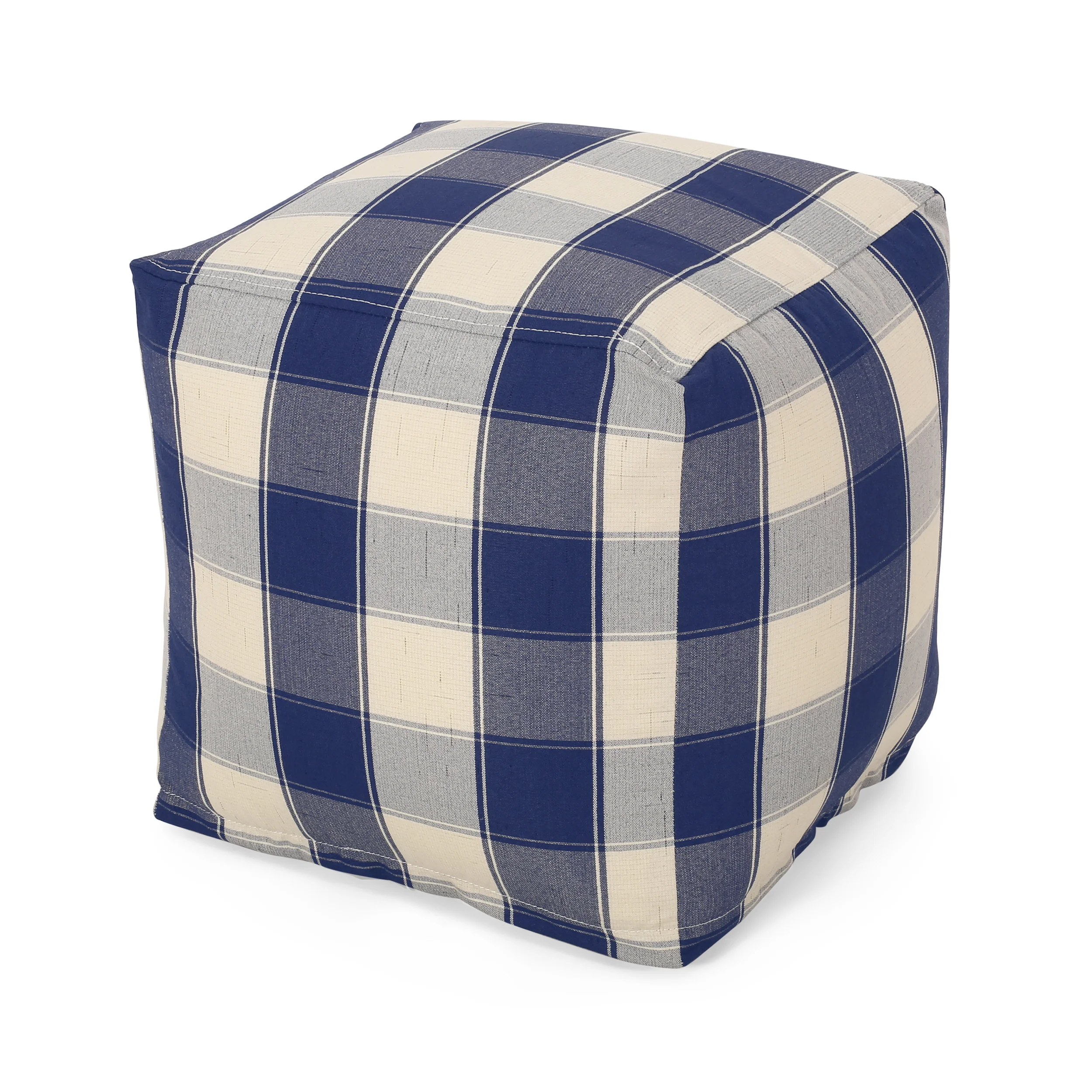 Prestage Modern Fabric Checkered Cube Pouf - furnishings