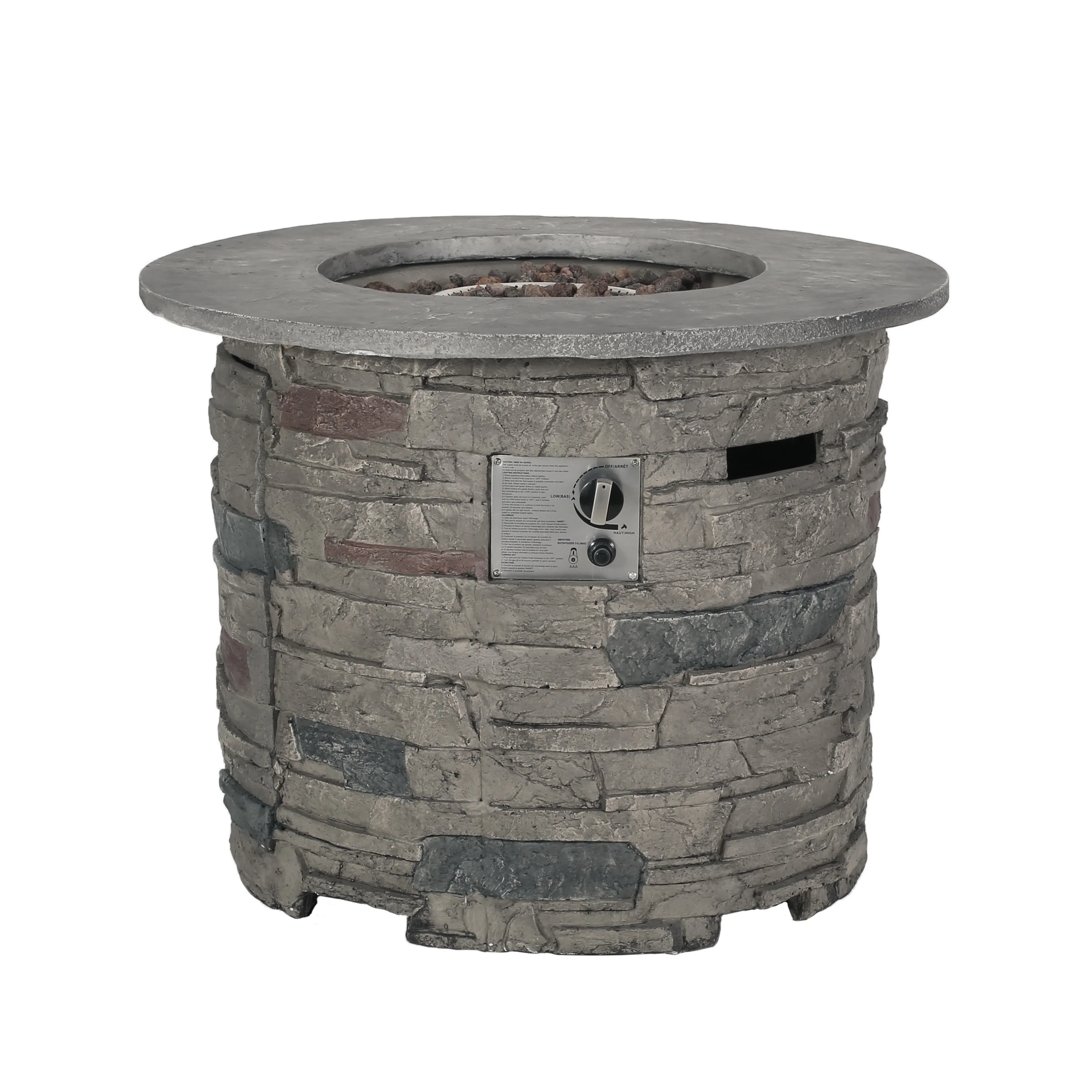 Blomgren 32-inch Stone Circular MGO Fire Pit With Grey Top - 40,000 BTU - furnishings