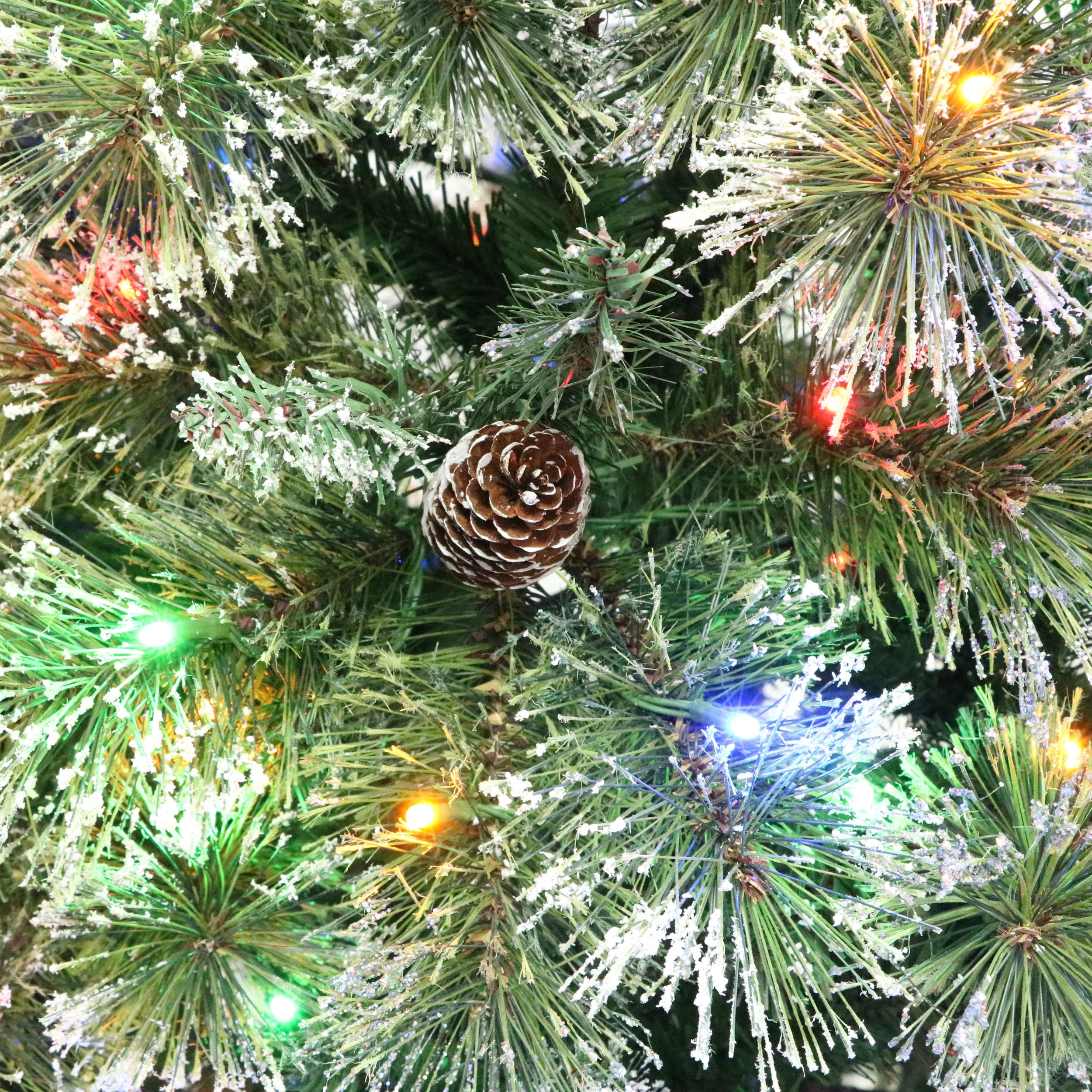4.5-foot Cashmere Pine and Mixed Needles Pre-Lit Clear LED Hinged Artificial Christmas Tree with Snow and Glitter Branches and Frosted Pinecones - furnishings