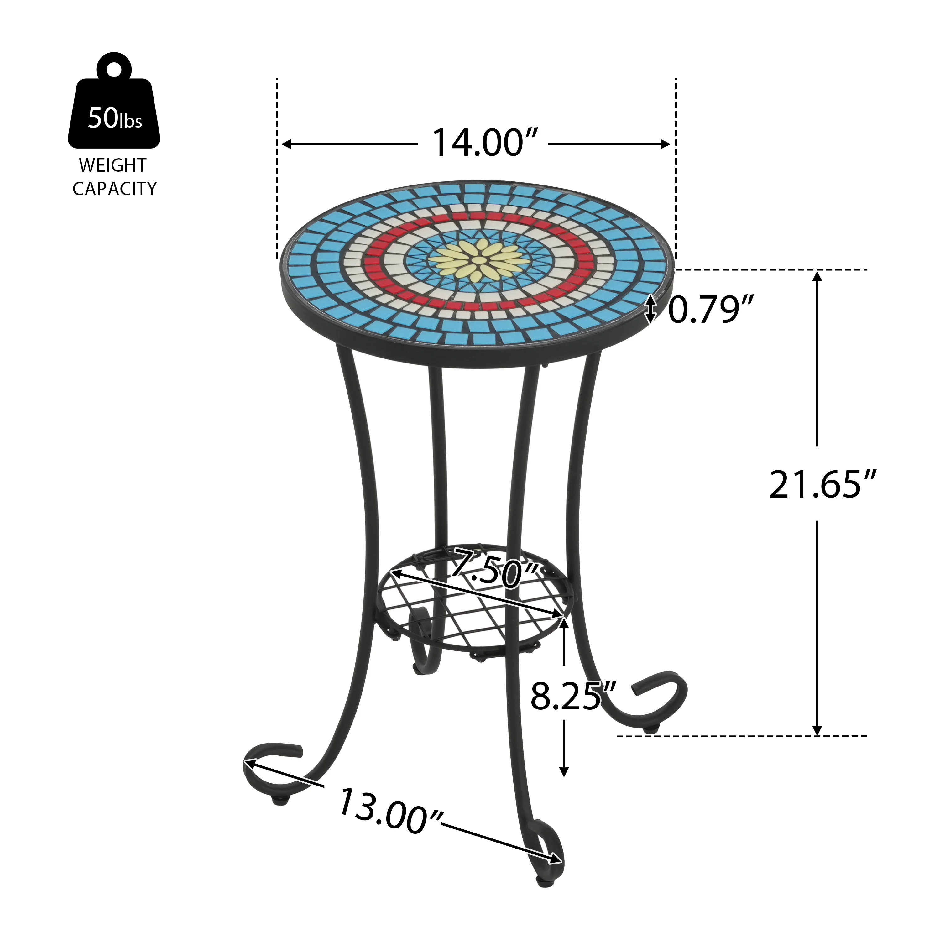 Eulalie Outdoor Patio Round Side Table with Shelf - furnishings
