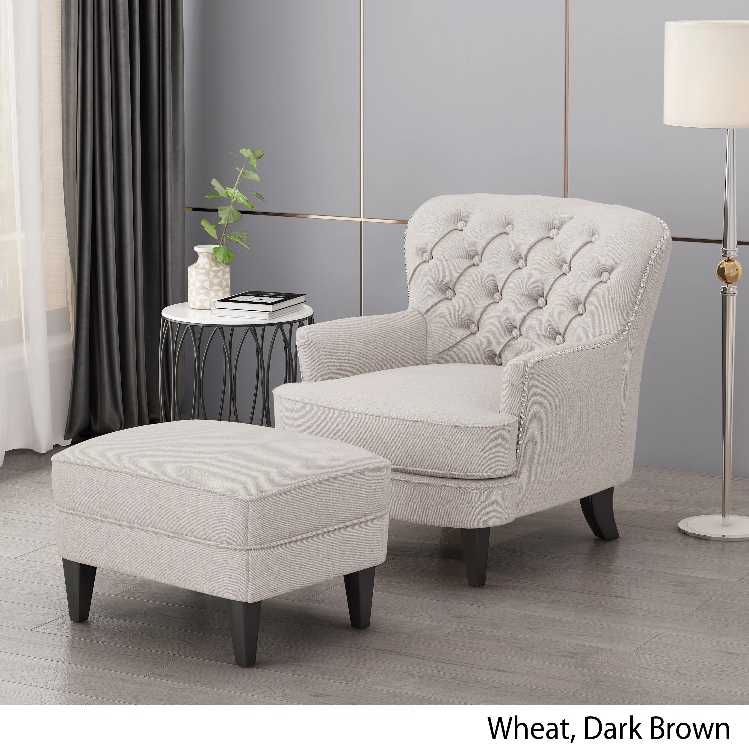 Jaxen Contemporary Tufted Fabric Club Chair and Ottoman Set - furnishings