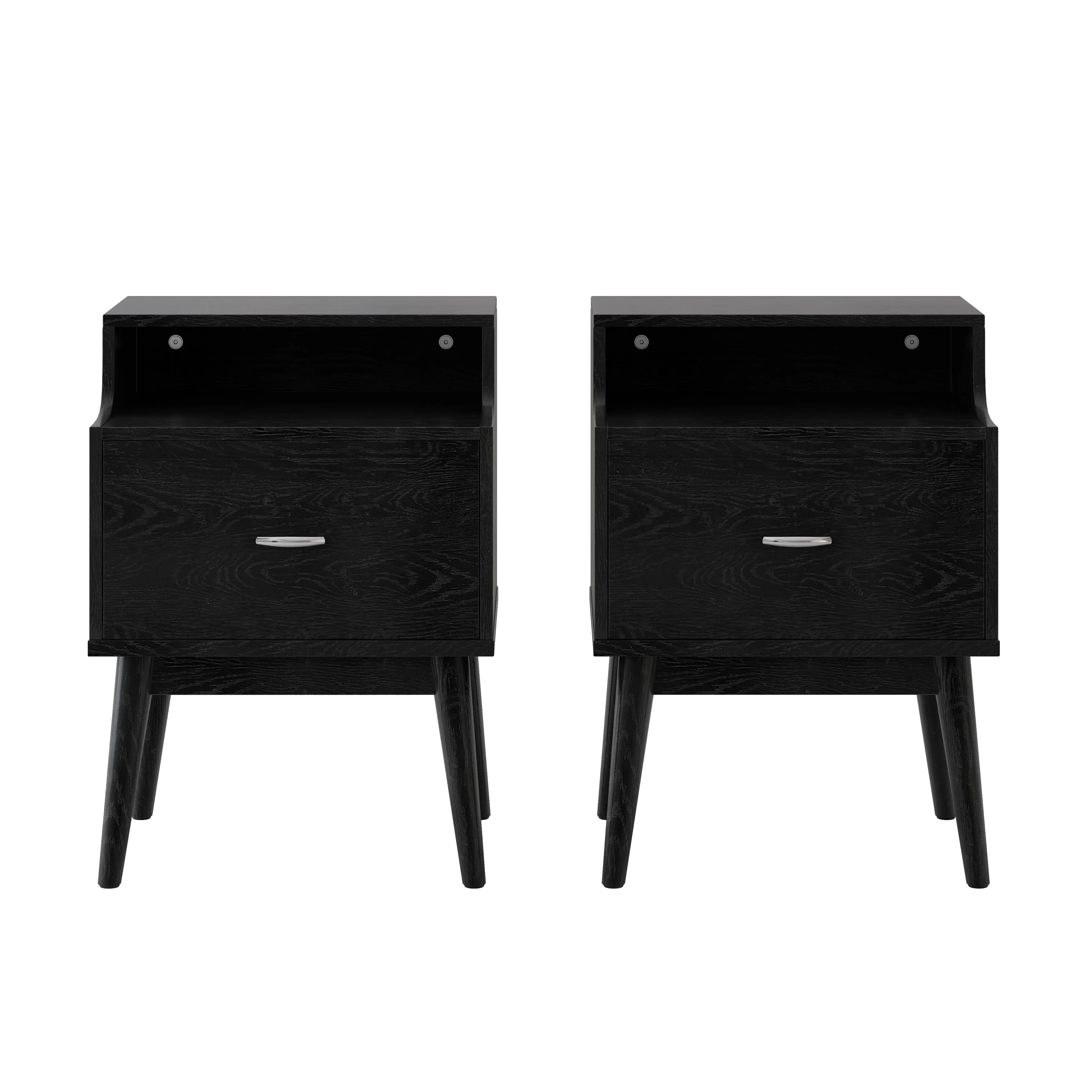 Wilbur Mid Century Wooden Nightstands with Hutch, Set of 2 - furnishings