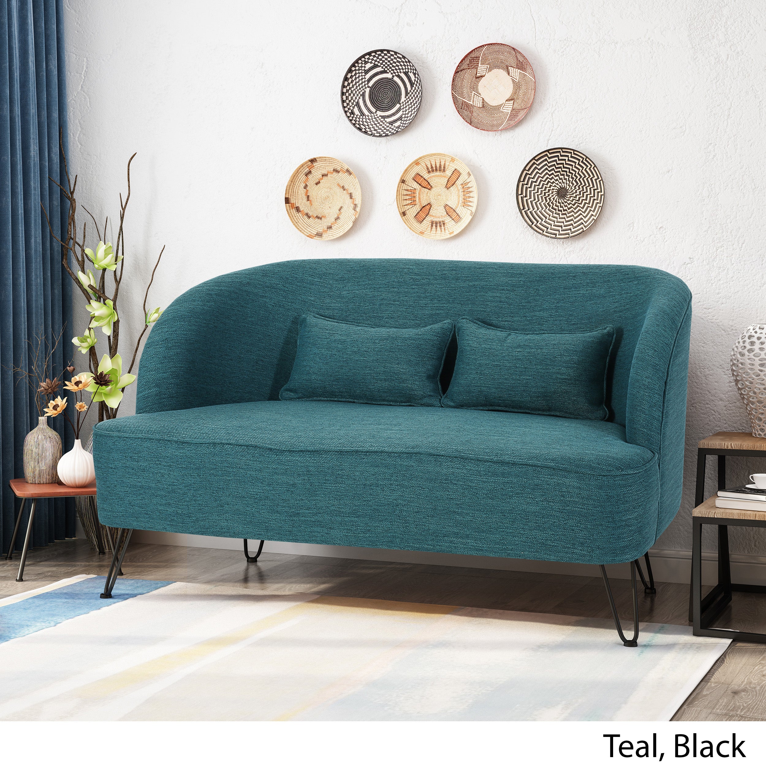 Jordan Modern Fabric Settee with Hairpin Legs - furnishings
