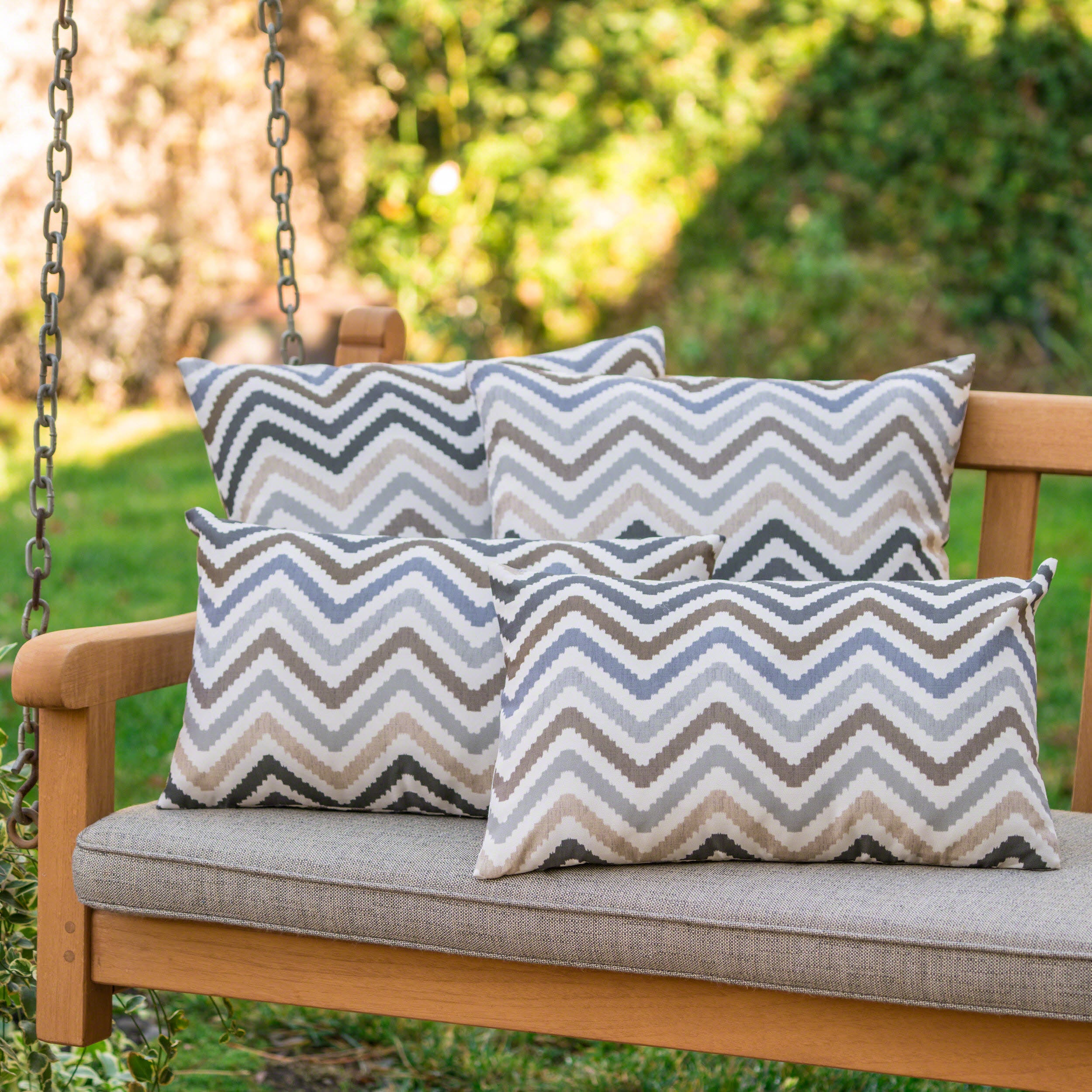 Kimpton Outdoor Zig Zag Striped Water Resistant Tasseled Square and Rectangular Throw Pillows (Set of 4) - furnishings