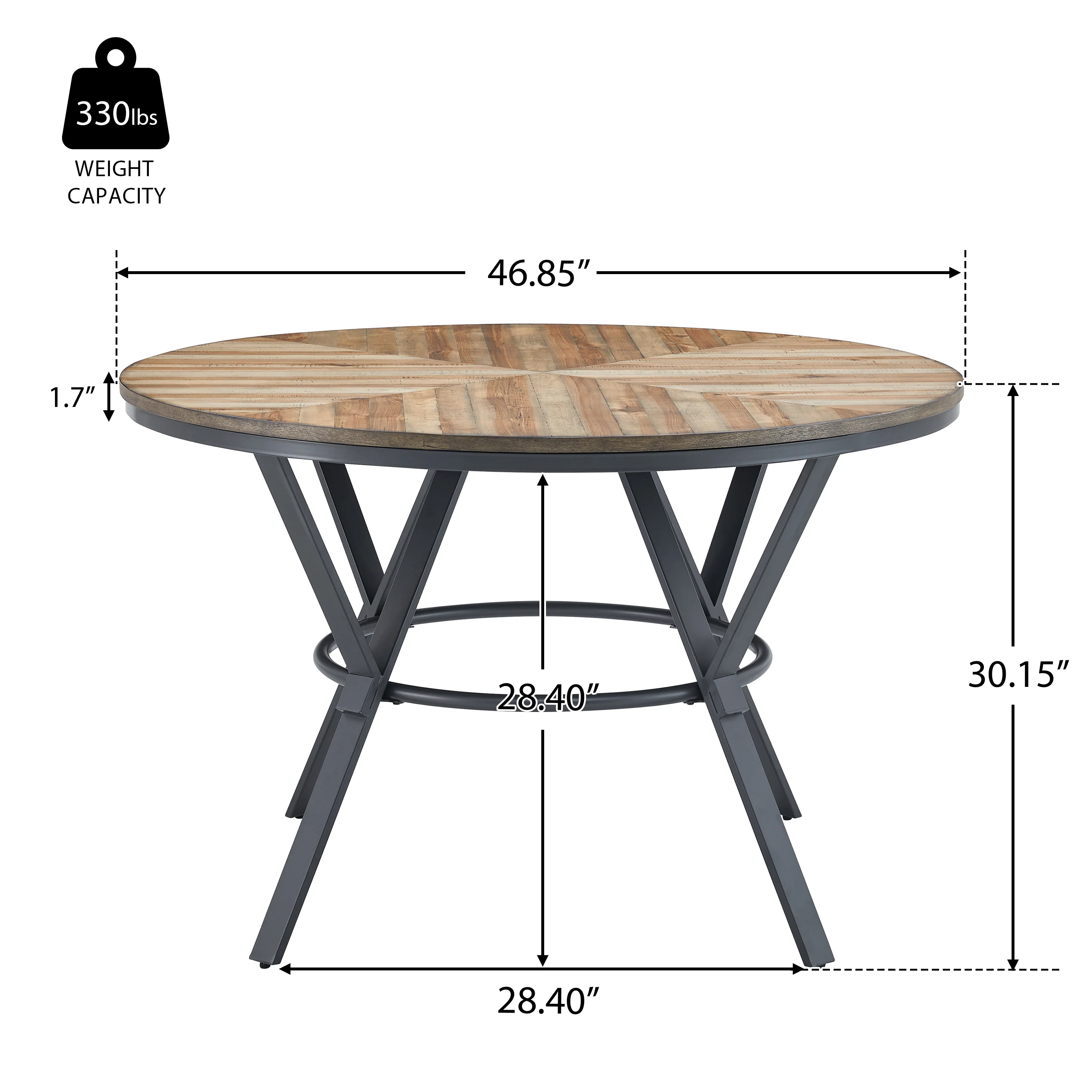 Zestia Modern Round Wood Dining Table, Light Birch + Black - furnishings